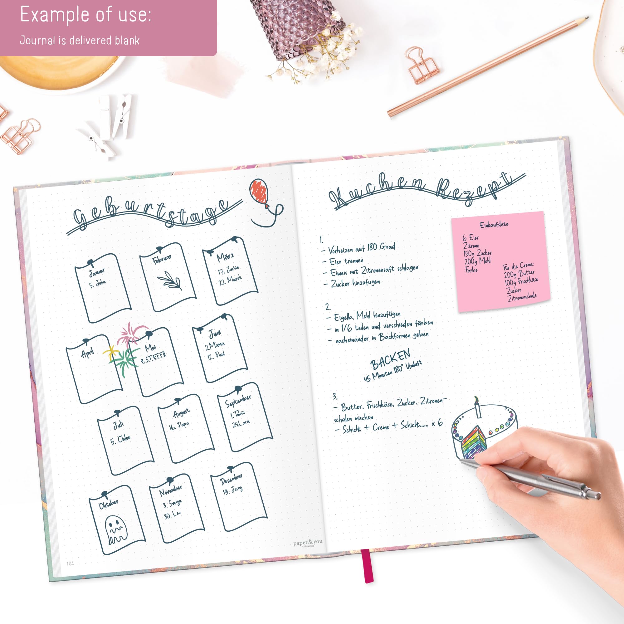 paper&you® Dotted Journal A4 avec bande élastique Flower Joy 156
