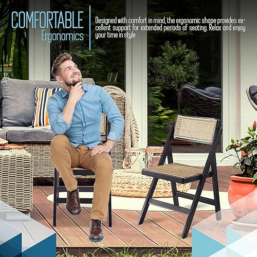 Miniatura 5 de Ibiza - Silla plegable de ratán, color negro oscuro, juego de 1, sillas plegables modernas de ratán para comedor al aire libre, patio, silla