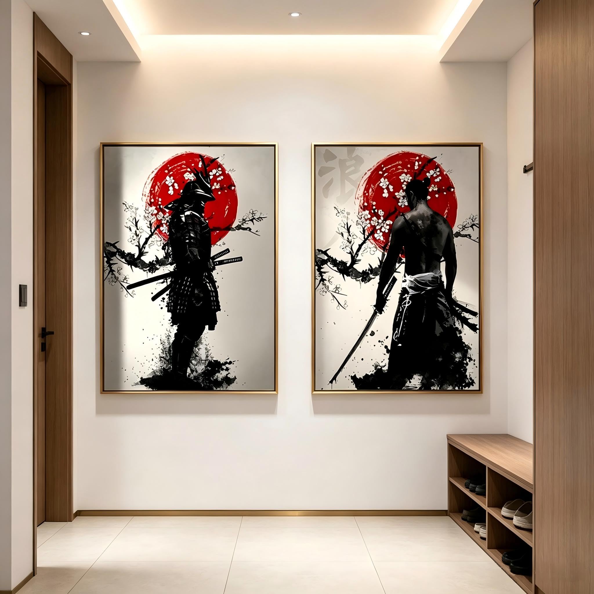 KAIDAARTLH Lot de 3 posters muraux sur le thème des samouraïs 60x90cm, toiles modernes d'inspiration japonaise, décoration pour salon, chambre et bureau, sans cadre(B,2x60x90cm)