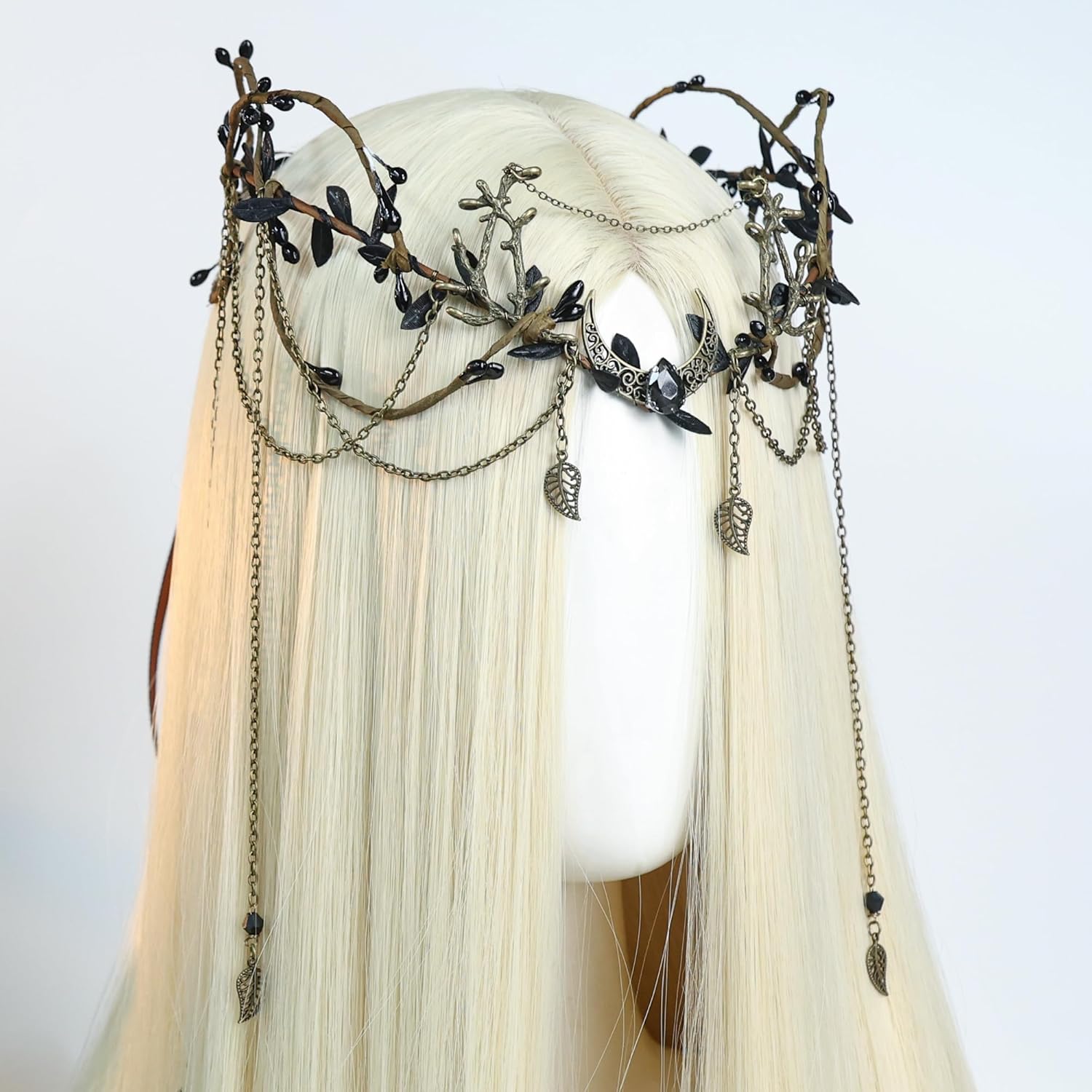 MOSTORY Medieval Woodland Fairy Crown - Viking Elf Headpiece with Tassel for Women Renaissance Renfaire Cosplay Fantasycore - Image 3