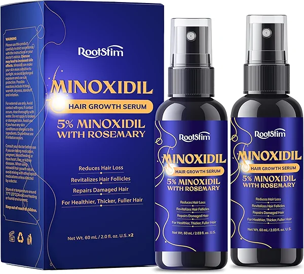 5% Minoxidil Hair Growth for Men and Women: 2-Pack Extra Strength Minoxidil Hair Loss Treatment Serum with Rosemary for Faster Stronger Thicker Hair Growth - 60ML Each