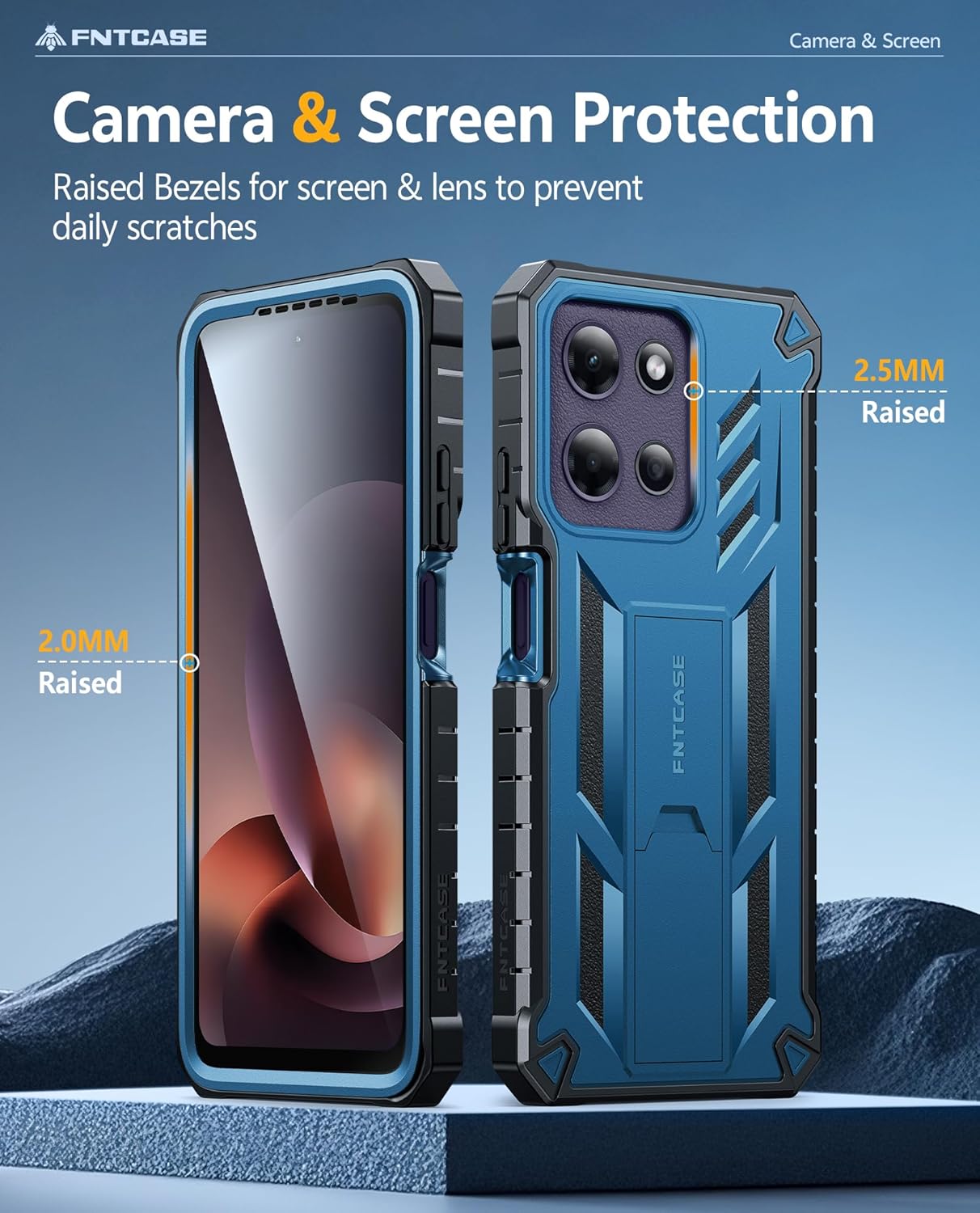 FNTCASE for Motorola Moto G-Power-5G-2026 Case: Military Grade Rugged Cell Phone Cover with Kickstand & Belt Clip Holster | Shockproof TPU Protection Bumper Matte Textured Heavy Duty Protector (Blue)