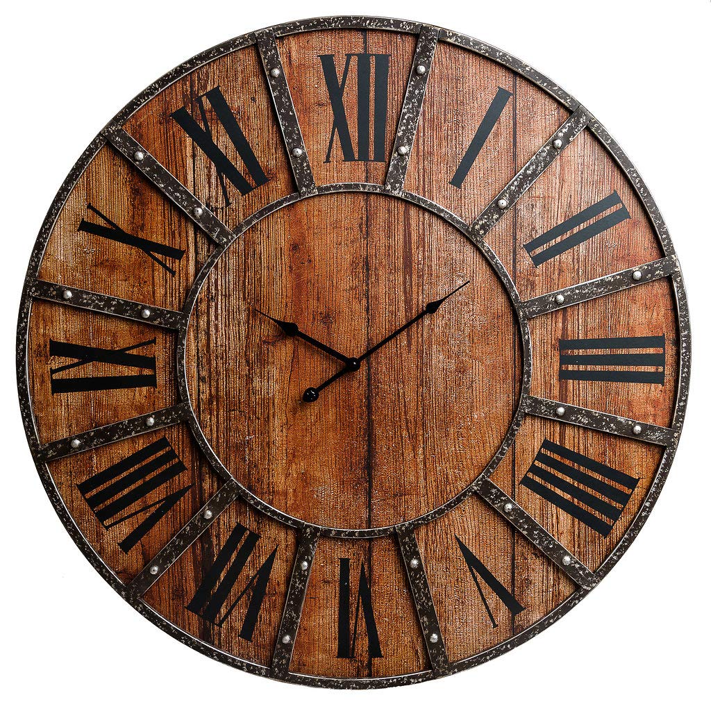 Photo 1 of 30" Rustic Wood Plank and Metal Frameless Farmhouse Wall Clock