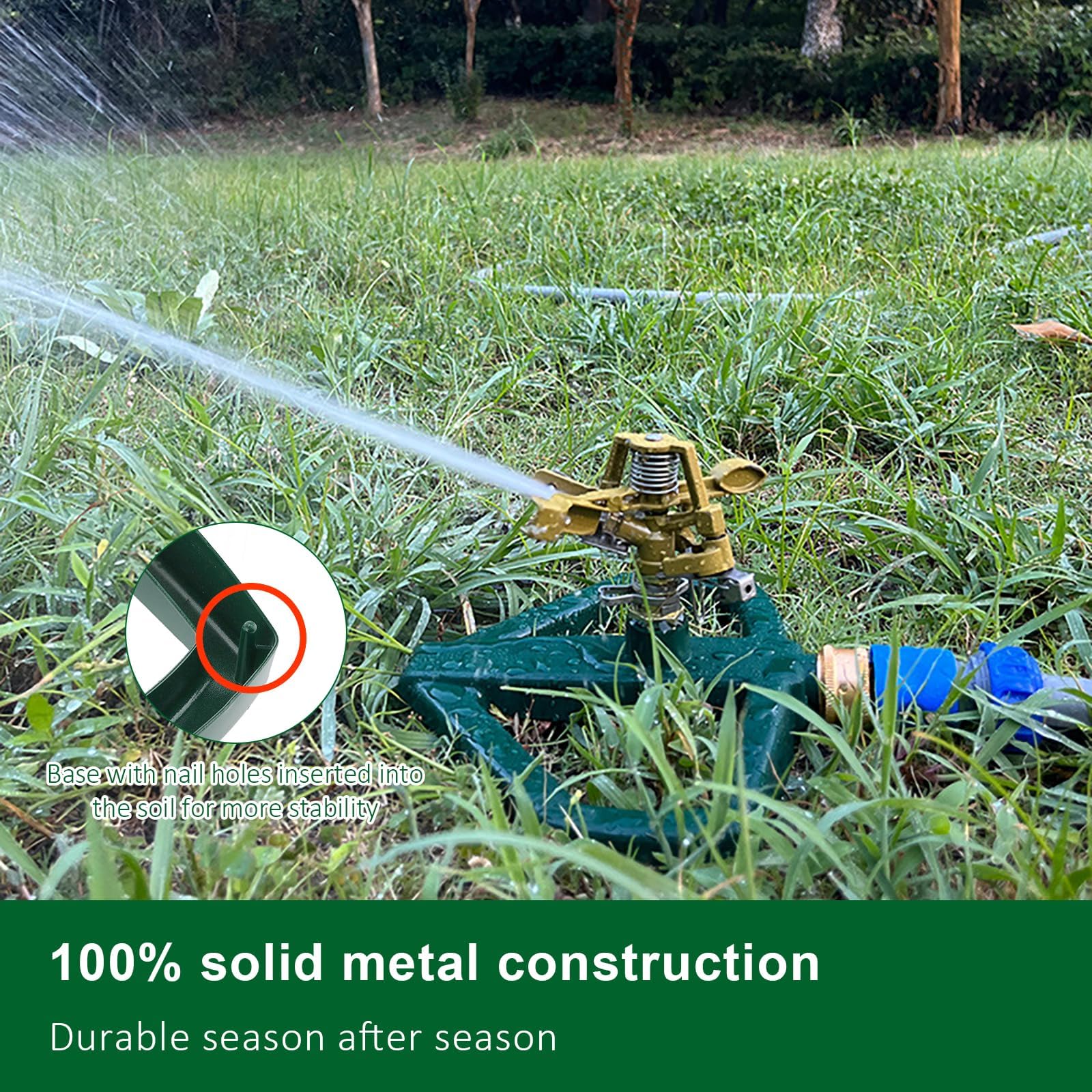Arroseur Pelouse Rotatives à 360 avec Jardin Socle métal, Arrosage Automatique pour Jardin, Arrosage Oscillant Arroseur Gazon Asperseur pour Systèmes D'irrigation, Irrigation Pelouse (Doré)