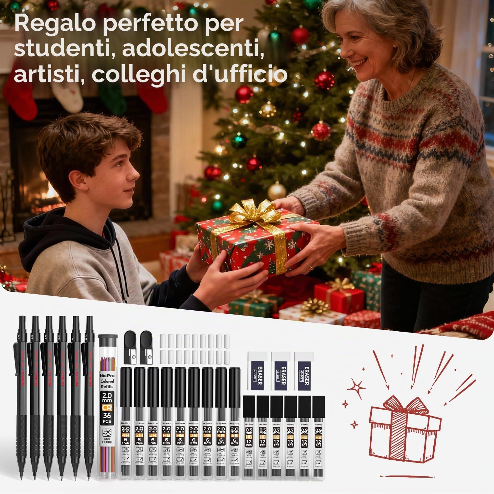 Nicpro 30 Pezzi Matite Meccaniche 0,5 0,7 0,9 mm 2 mm con Custodia in Pelle e Ricariche per Disegno