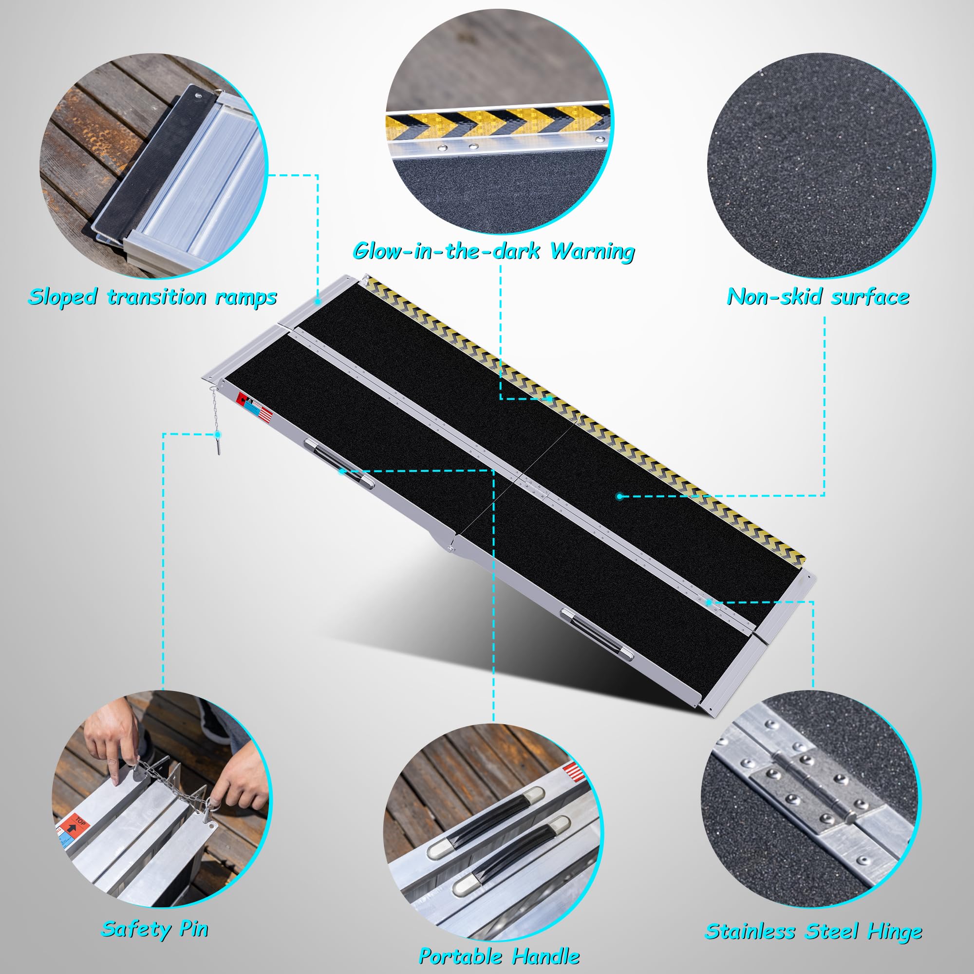 WHALEMOTOR Rampa portátil para Silla de Ruedas de 6 pies, rampa portátil Plegable de Aluminio Antideslizante, rampas para Silla de Ruedas para el hogar, Capacidad de Peso de hasta 600 Libras, con
