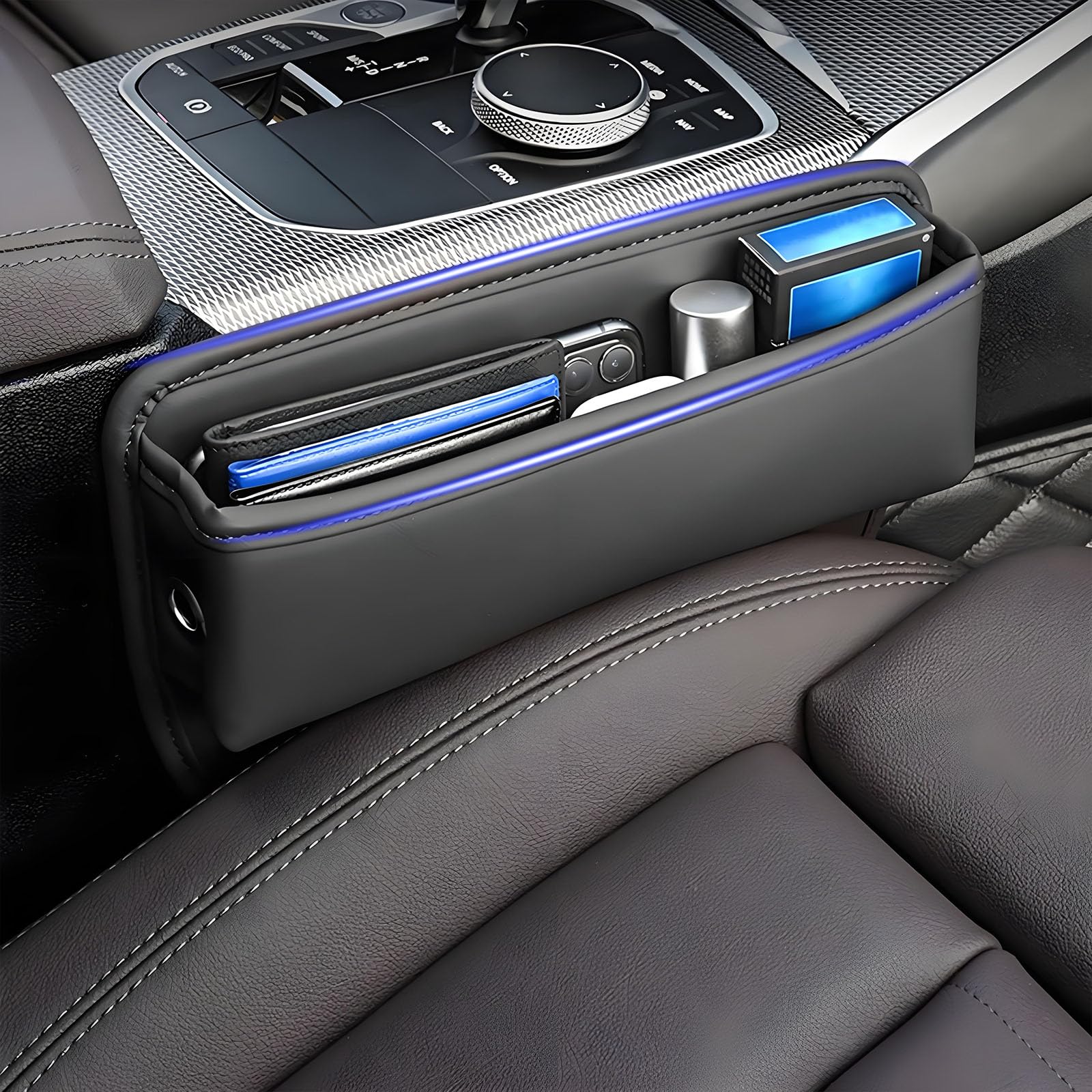 Tryagat Car Seat Crevice Storage Box for Audi TT Coupe (8S) 2014-2018, Organizer Console Leather Bag Interior Gap Filler Black Accessory Side Pocket Holder