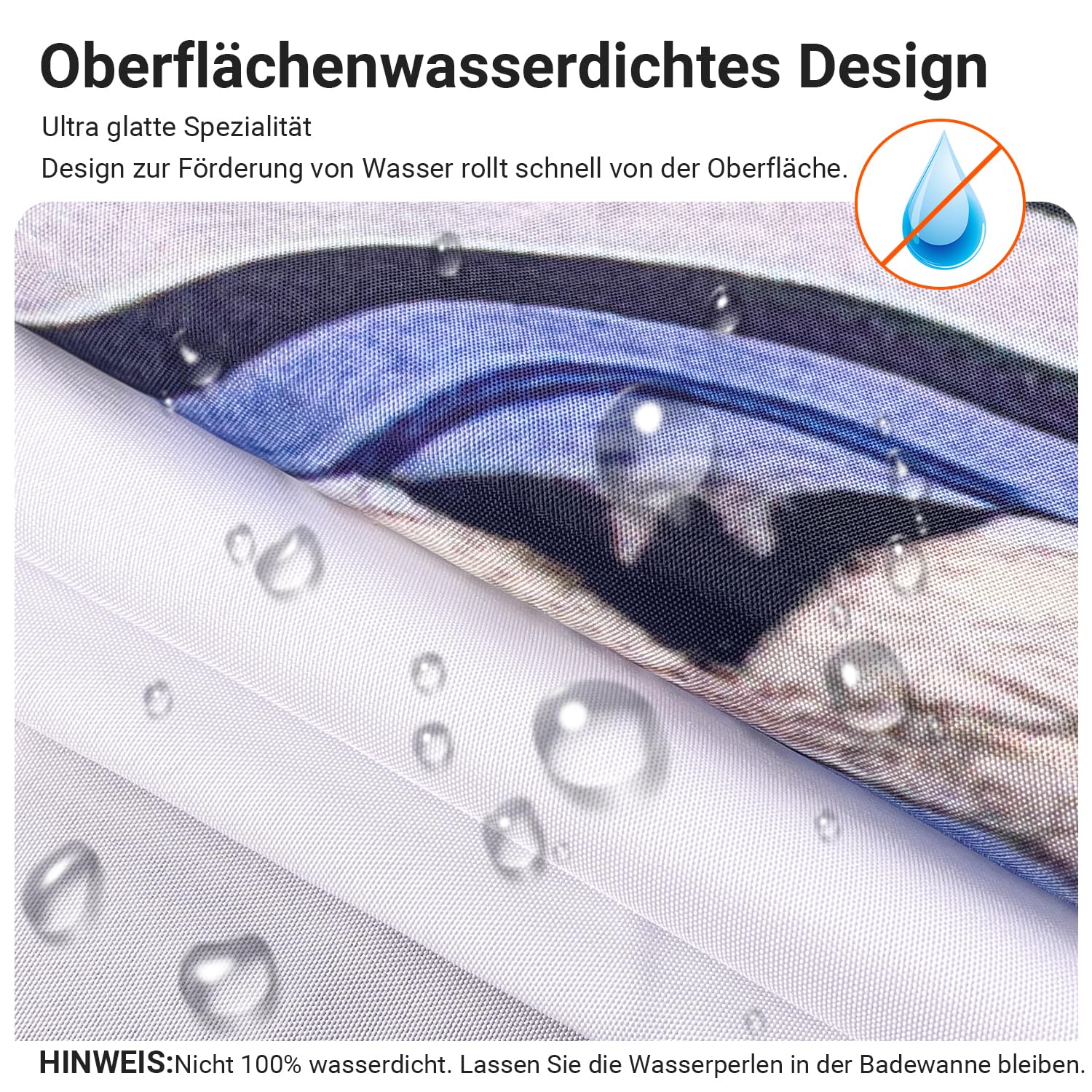 Lerores Shower Curtain 180 x 180 cm, Cat Swimming Anti-Mould Textile, Weighted Hem, Water-Repellent - Image 2