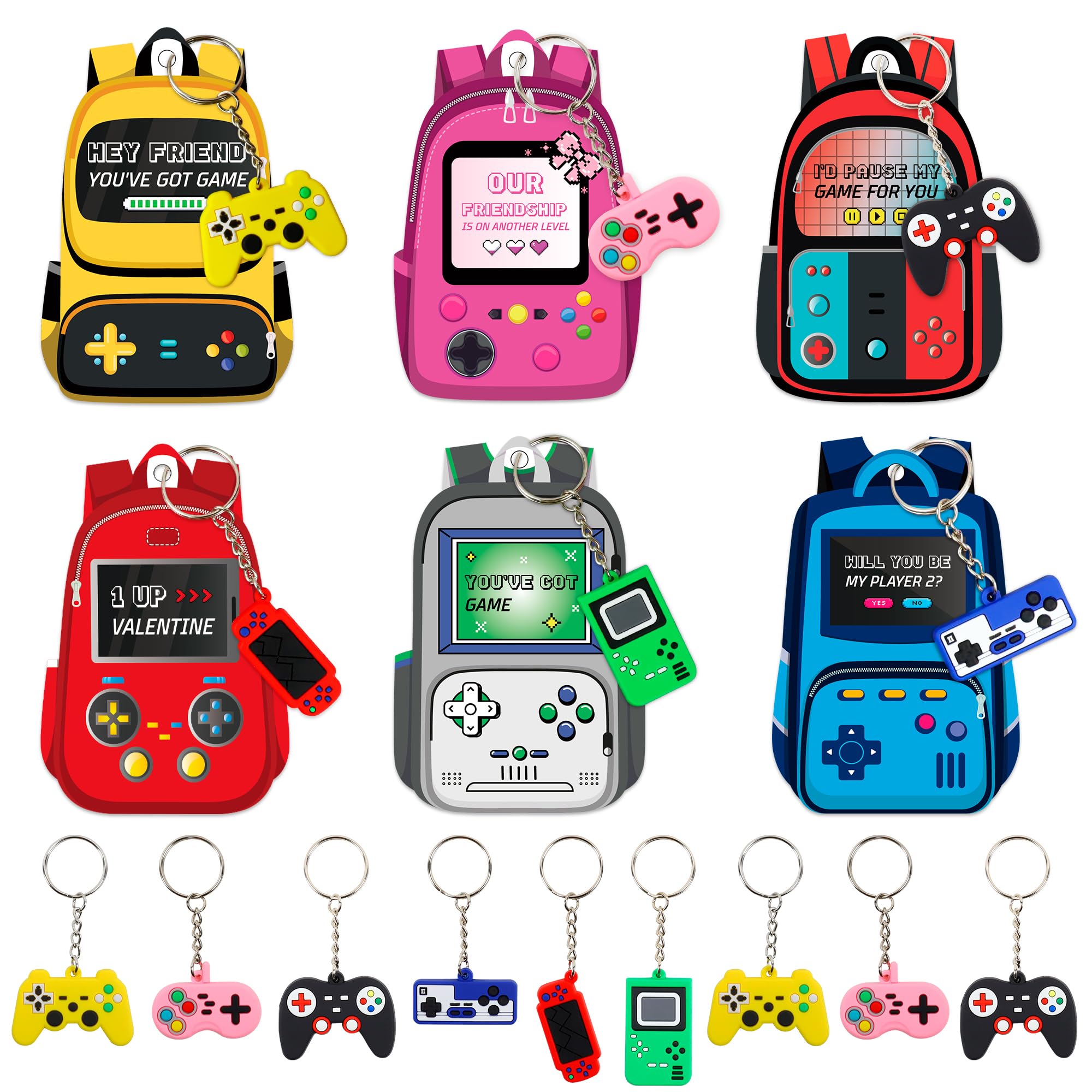 30 Pcs Valentines Day Cards Gifts for Kids Classroom, Keychain Valentines for Kids School Gift Exchange Boys Girls Valentines Day Cards Class Valentines Day Treats Goodie Bag Stuffers Toys