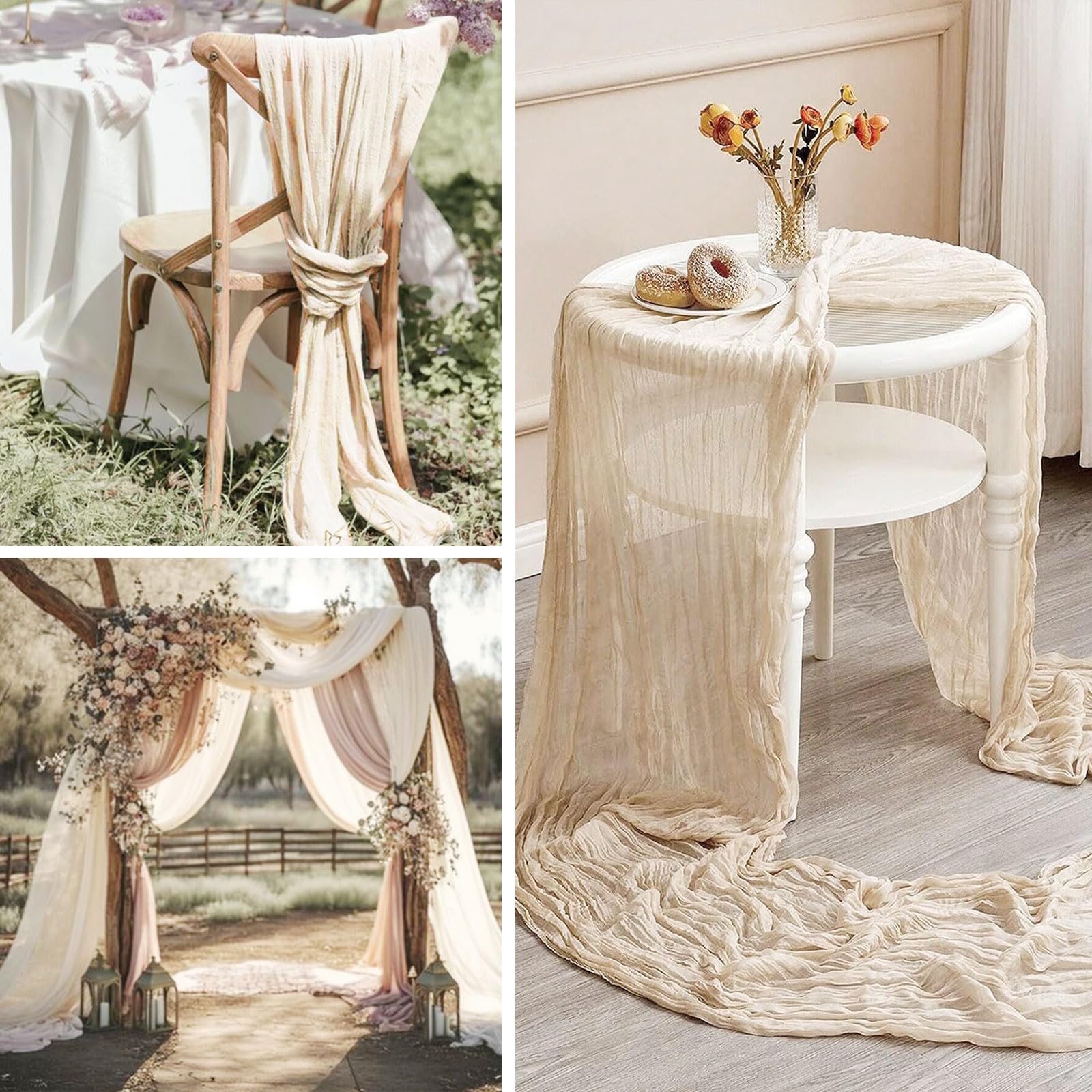 Lot de 10 chemins de table en toile de fromage, beige, 90 x 300 cm