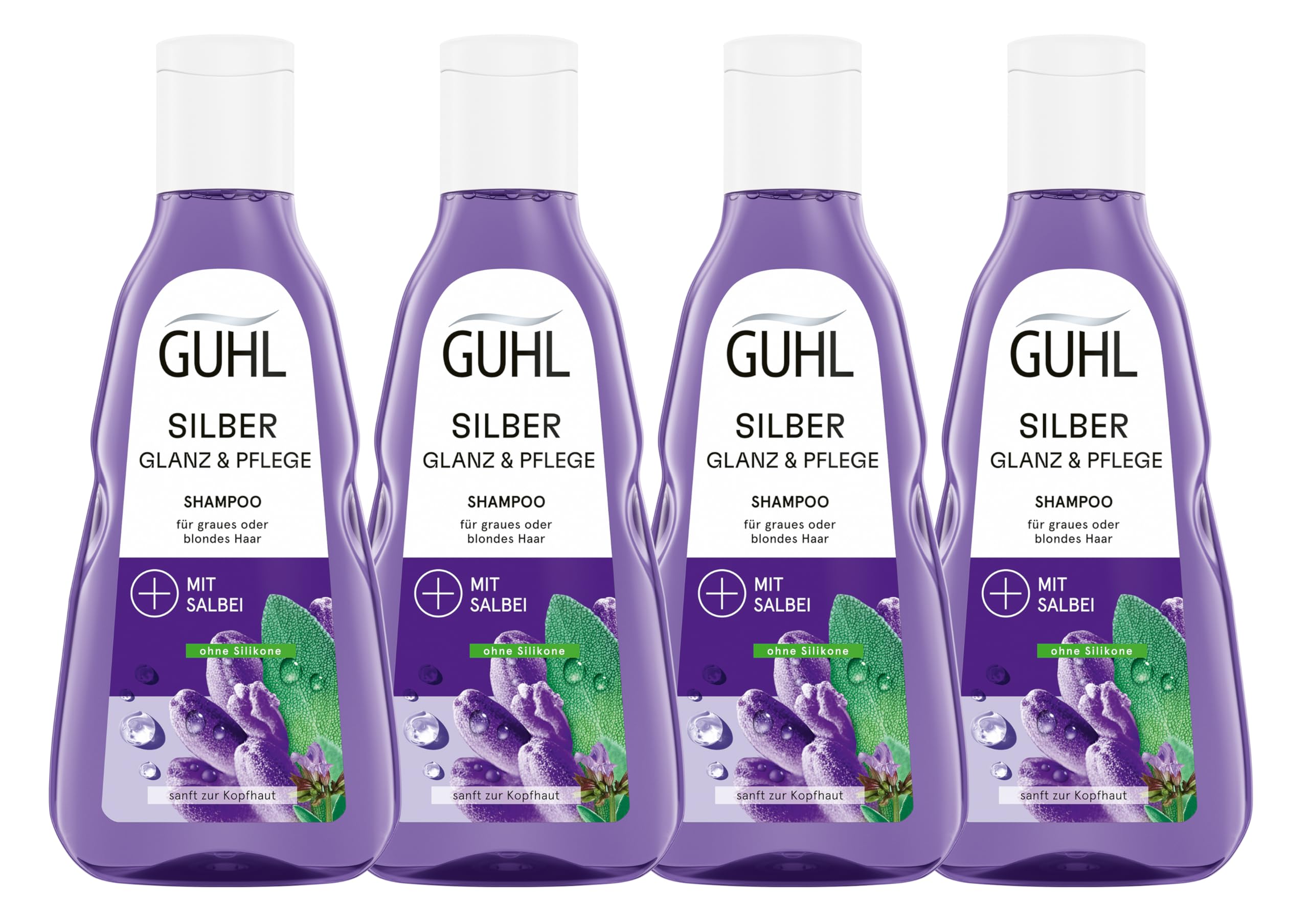 Guhl Silberglanz & Pflege Shampoo - 4er Pack - 4 x 250 ml - Anti-Gelbstich - Haartyp: grau, silber, blond