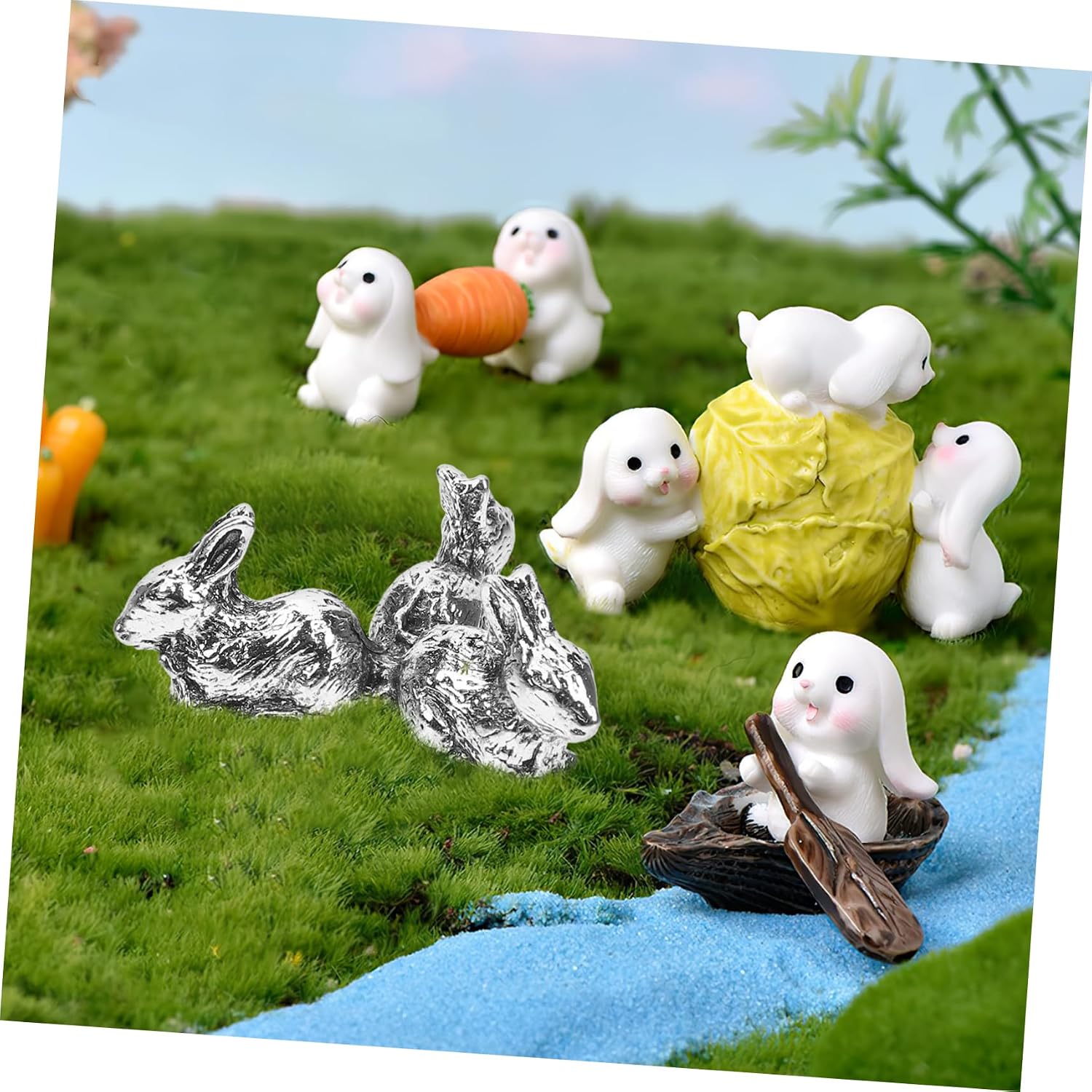 Alloy Rabbit Figurine Desktop Ornament Crystal Ball Base Vintage Decorative Rabbit Statue for Home Office Display for Collectors and Crystal Sphere Enthusiasts