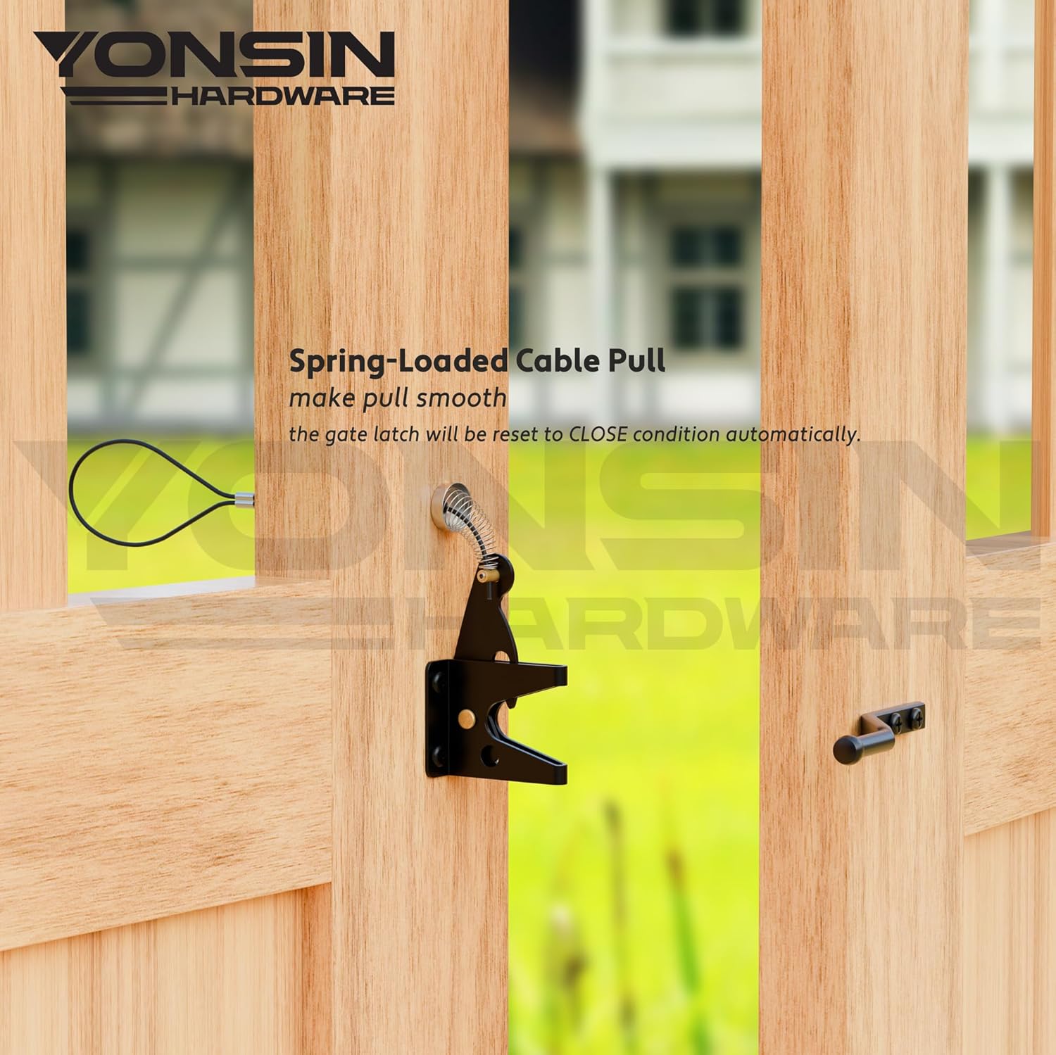 2 Sets Gate Latch Cable Pull, Steel Wire Rope with Pull String for Fence Gate Latch, Spring-Loaded Latch Kit Gate Opener Adjustable from 2" to 6" for Metal Wooden Fence Gate