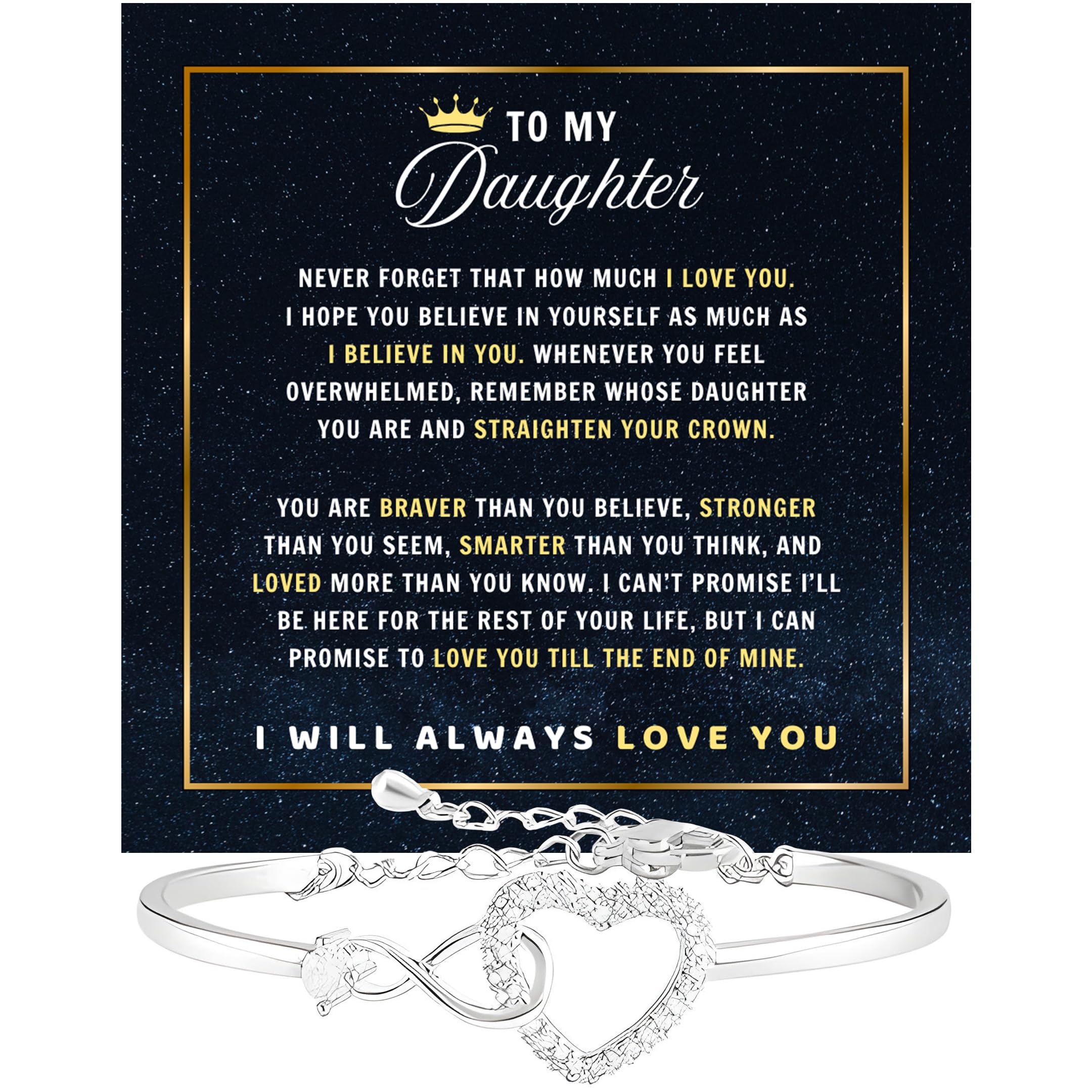 To My Daughter Bracelet, Gift from Mom or Dad, Meaningful Jewelry Keepsake for Her, Inspirational Message Bracelet, Parent to Daughter Gift for Birthday, Graduation, Christmas or Special Occasion