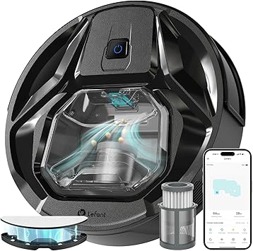 LEFANT M320 Robot Aspirador y Fregasuelos 3 en 1, 6000Pa, Navegación de Precisión, Contenedor de Polvo Visible 800ML, 210 Minutos, WiFi/App, Ideal para Pelo de Mascota, Alfombras y más, Negro0