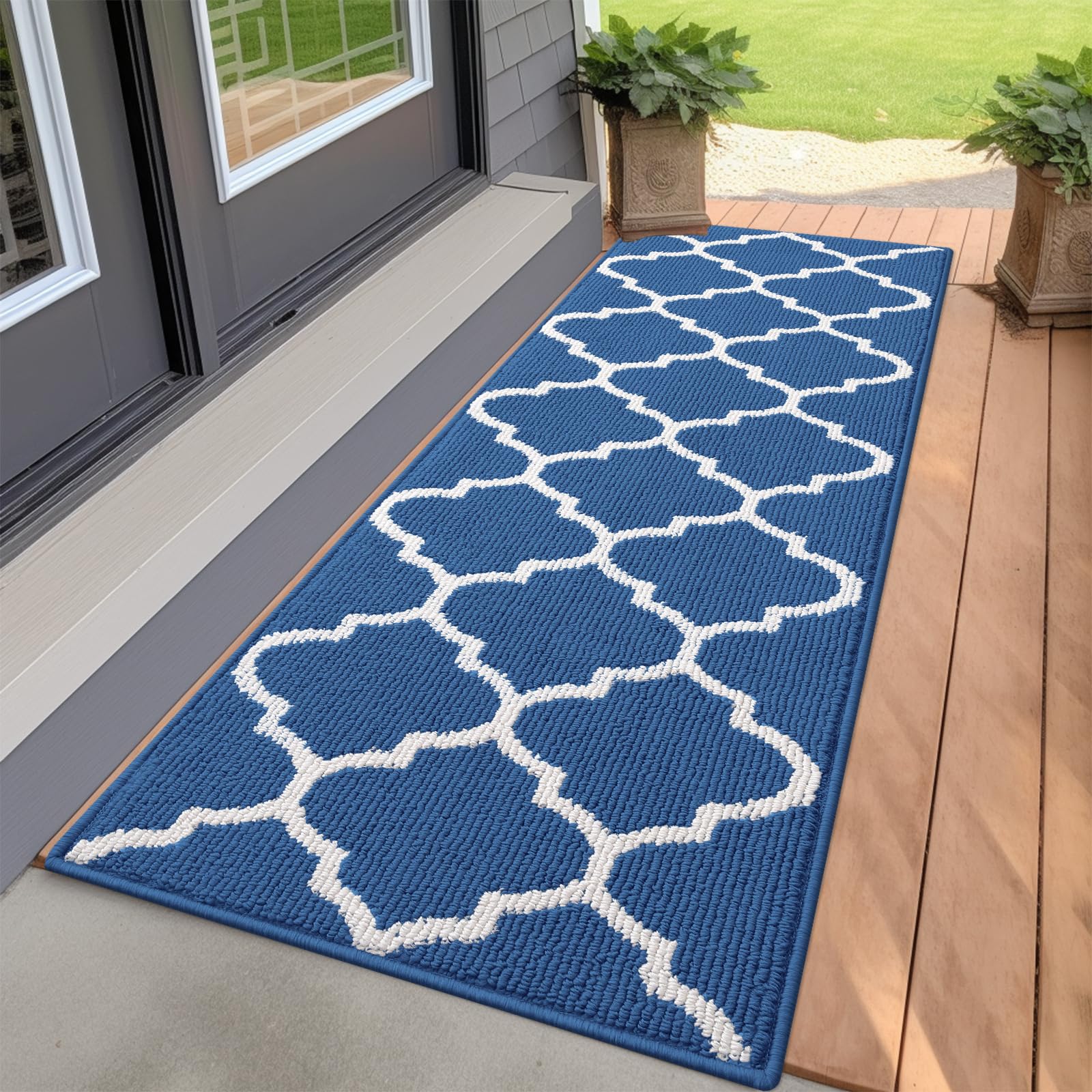 OLANLY Indoor Door Mat, 59x20, Non-Slip Absorbent Resist Dirt Entrance Mat, Washable Low-Profile Inside Floor Doormats for Entryway, Navy