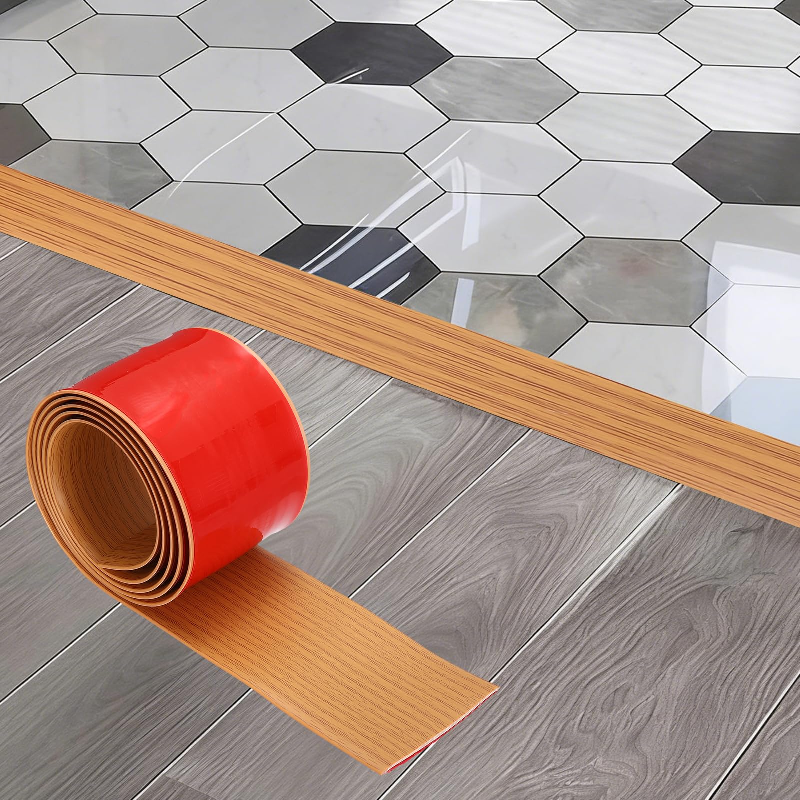 DEFANEX Floor Transition Strip (76mm x 1.5m) - Self Adhesive PVC Flexible Floor Cover Strips Flat Divider Transition for Laminate Flooring Gaps Carpet, Yellow Oak