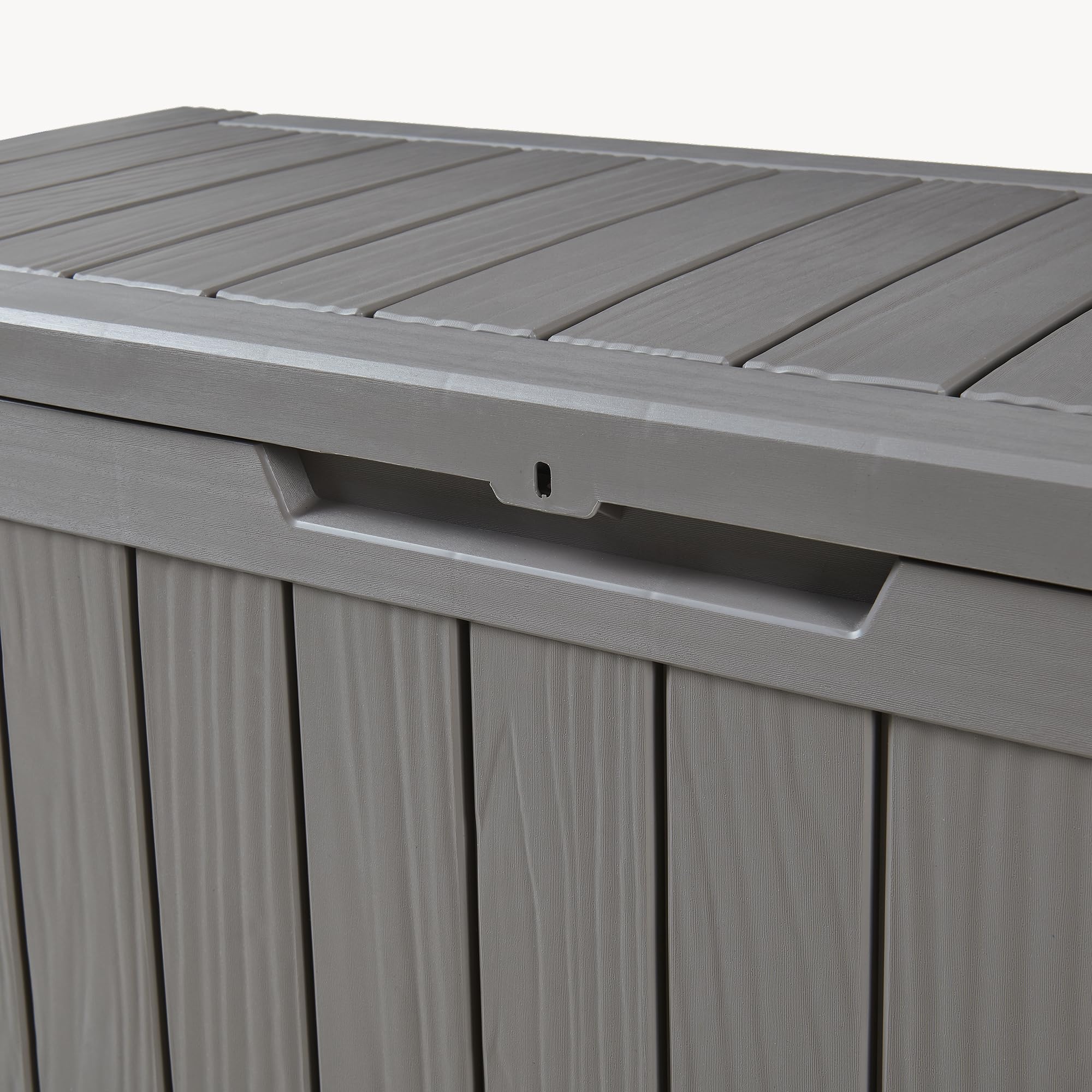 casa.pro Baule da Giardino Contenitore per Esterno Portatutto da 300 L in Plastica Cassone Multiuso Impermeabile Attrezzi Cuscini per Balcone Patio Outdoor 117x47x59 cm - Grigio Chiaro, Effetto Legno