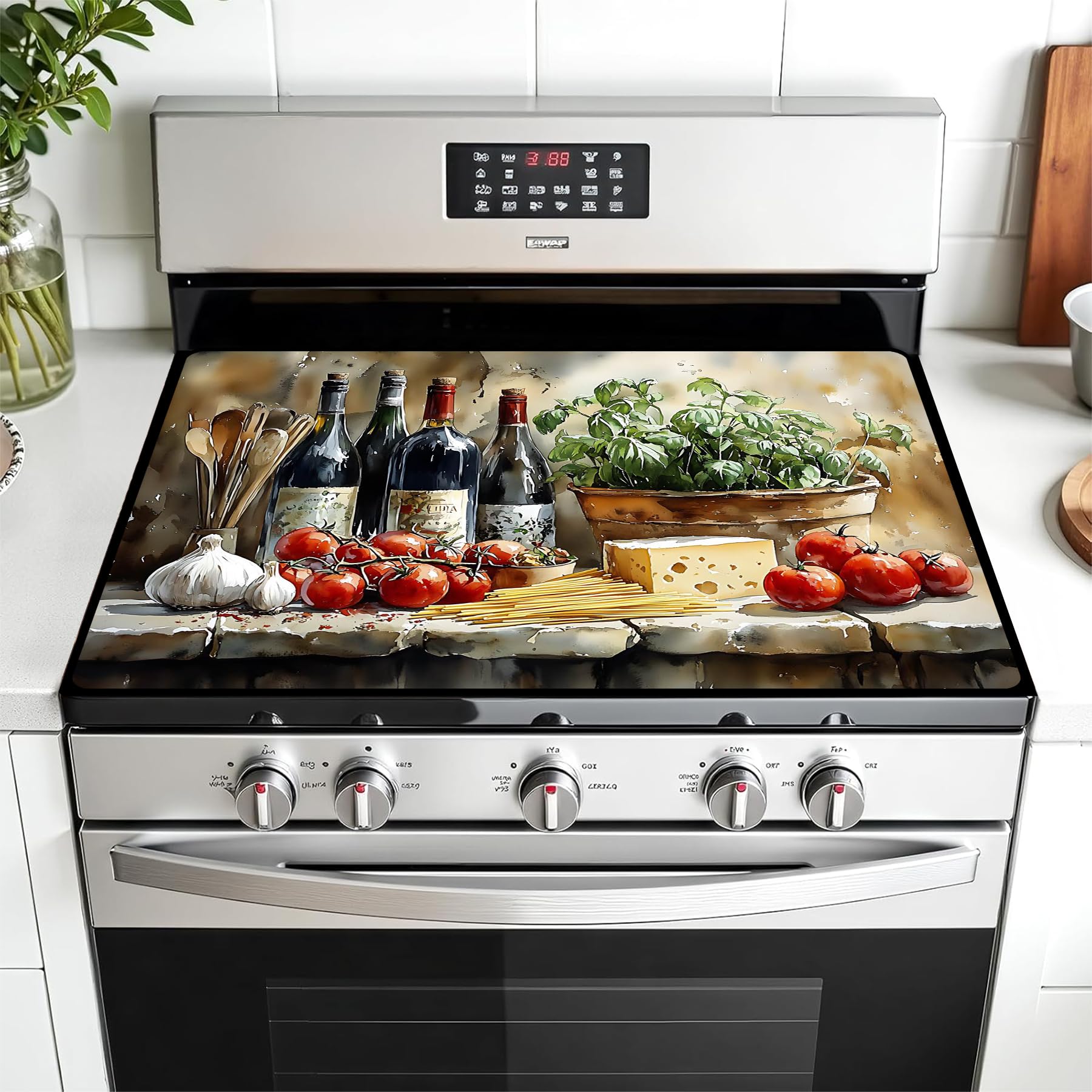 Multi-Design Stove Top Cover for Glass/Electric Stoves - 3-in-1 Heat-Resistant Protector Mat, Non-Slip Drying Rack 28"x20"