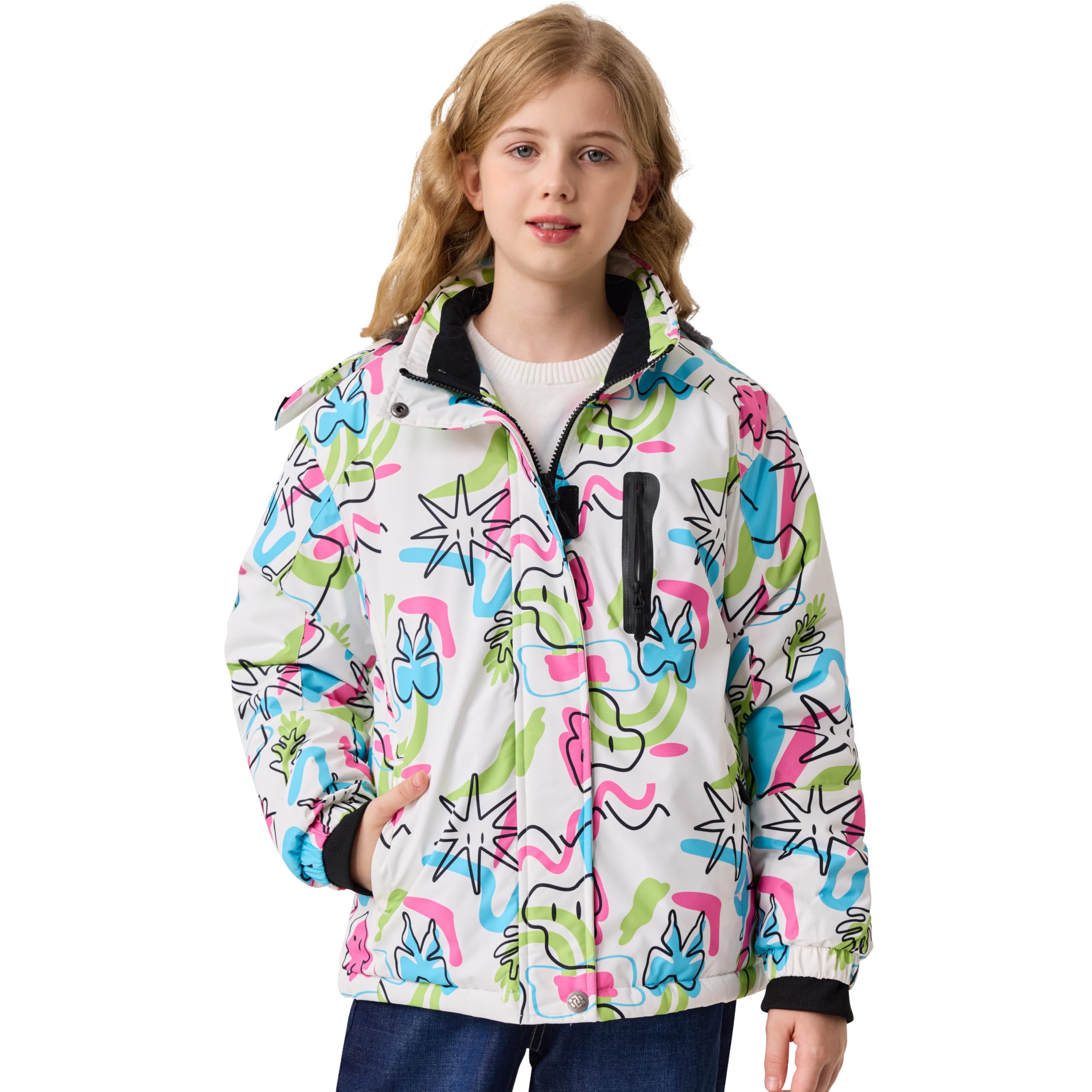 MoFiz Kurtka zimowa Dziewczęca Kurtka narciarska Dziewczęca Kurtka puchowa Wodoodporna Wiatroszczelna Polar Kurtki Dziewczęce Kurtka Softshell z kapturem