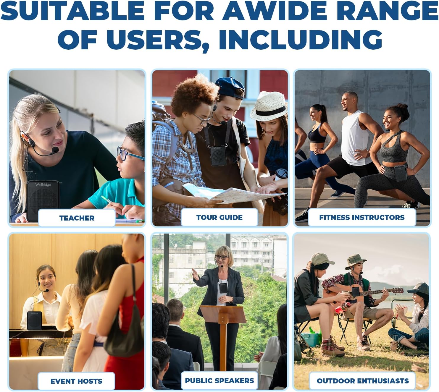 WinBridge Voice Amplifier with Portable Microphone, Teacher Microphone for Classroom,Tour Guide Speaker, Headset Mic for Group Instructor, Megaphone Mic, Clear Sound| No Feedback, WB008 2025 New - Image 6