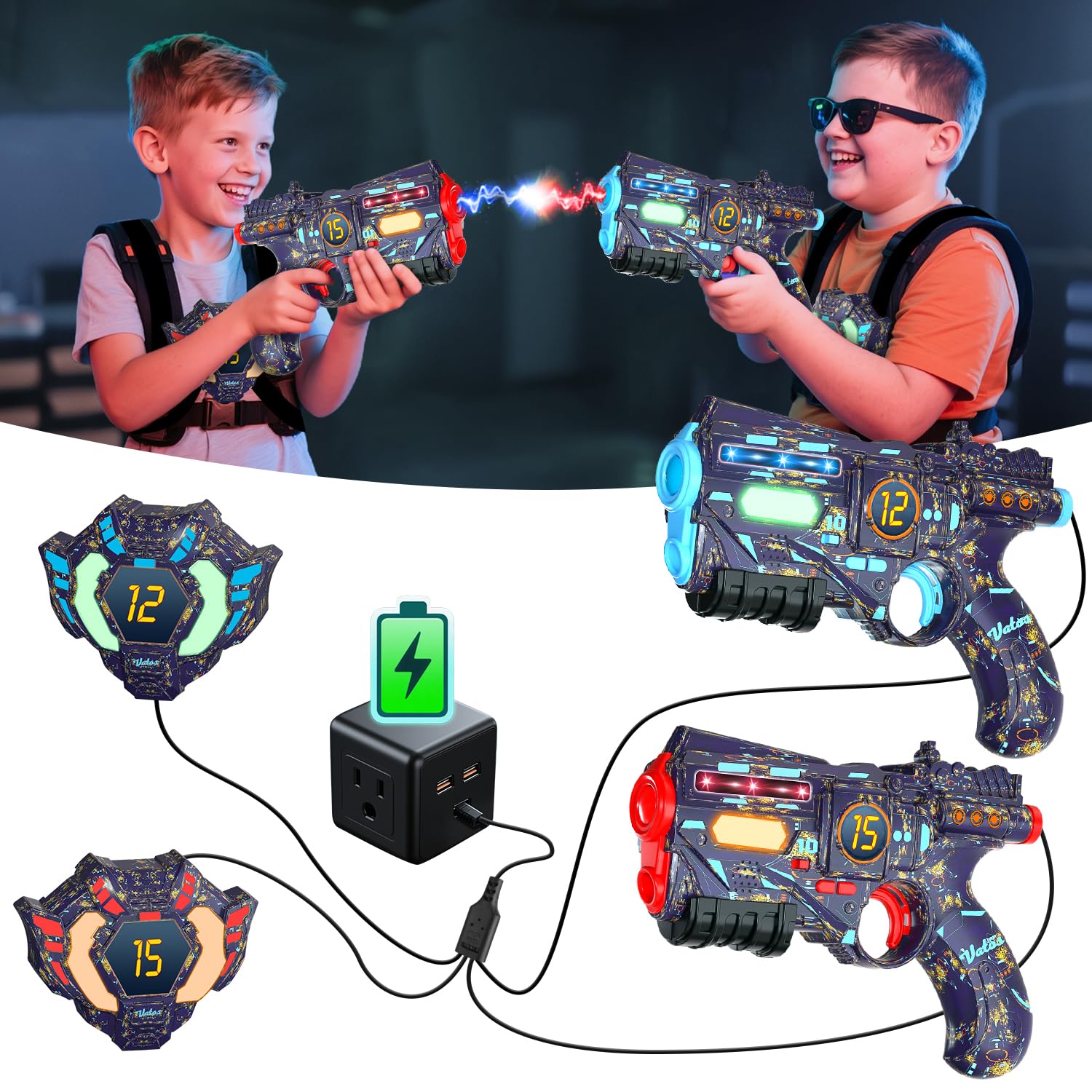 Set ricaricabile VATOS Laser Tag composto da 2 pistole e 2 giubbotti - Pistola Laser Tag con sincronizzazione dati in tempo reale a infrarossi e luce luminosa, gioco Lazer Tag per adulti, set di 2 pis