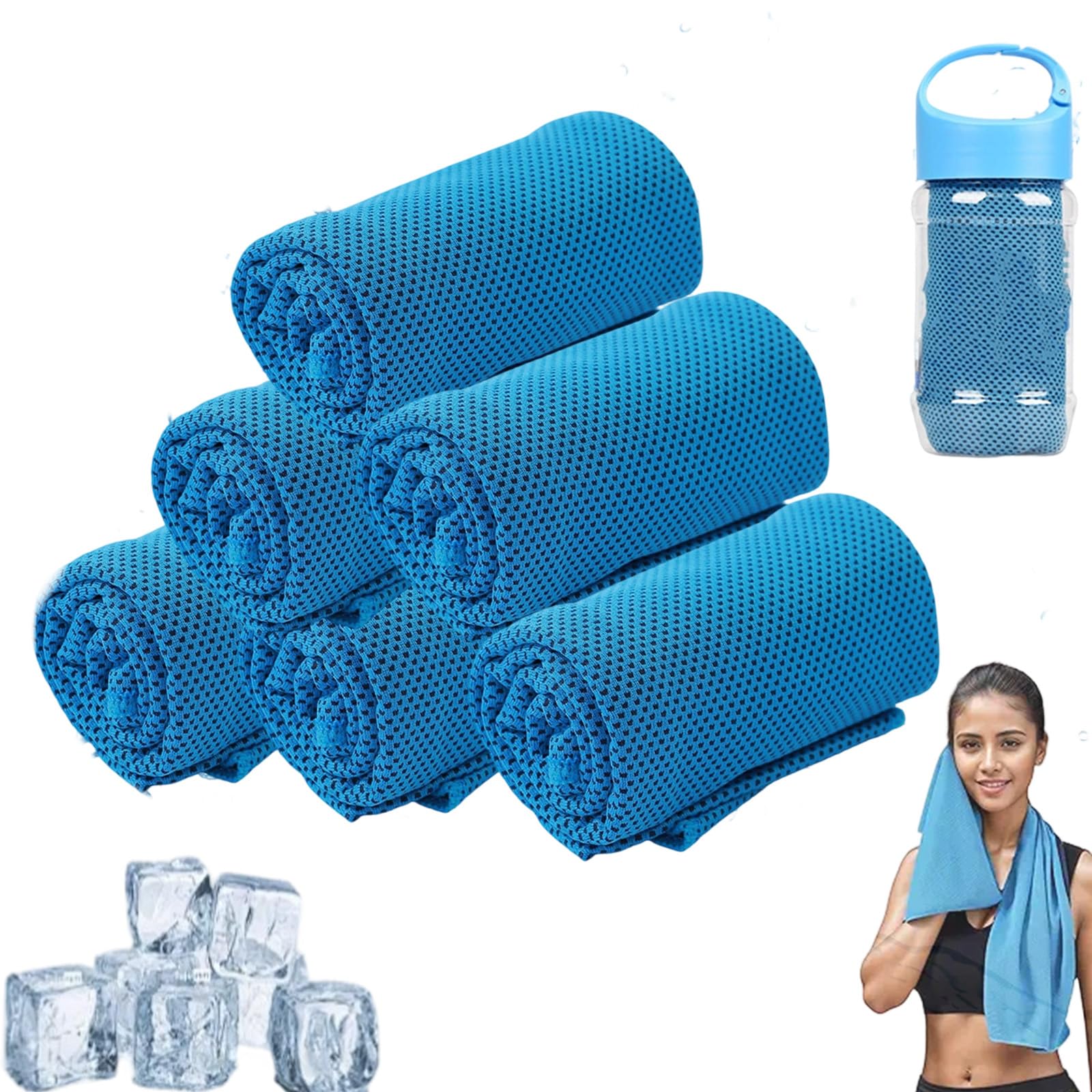 Towelnado Cool Towels & Bottle, Towelnado Ice Cooling Towel, Soft Breathable Chilly Gym Towel For Neck Face, Fast Drying Bottle Cooling Scarf Cloth for Workout (6pcsD)