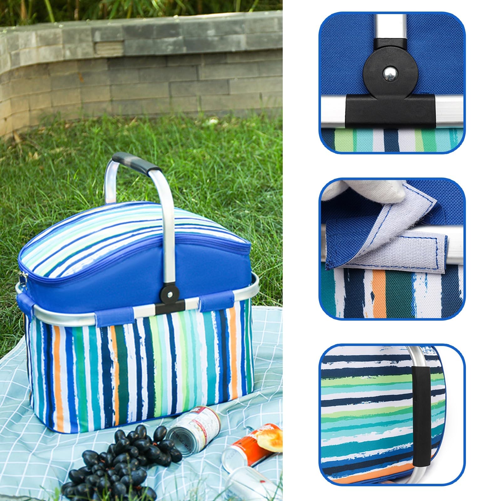 Cesta Picnic, Bolsas Térmicas, 17l, Bolsas de Supermercado dor Camping, Bolsa Aislante de Gran Capacidad(Blue)
