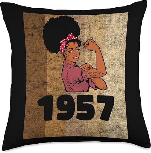 Black Pride Melanin Queen African American Gifts Vintage 1957 Limited Edition 66th Birthday Afro Girls Women Throw Pillow 18x18 Multicolor