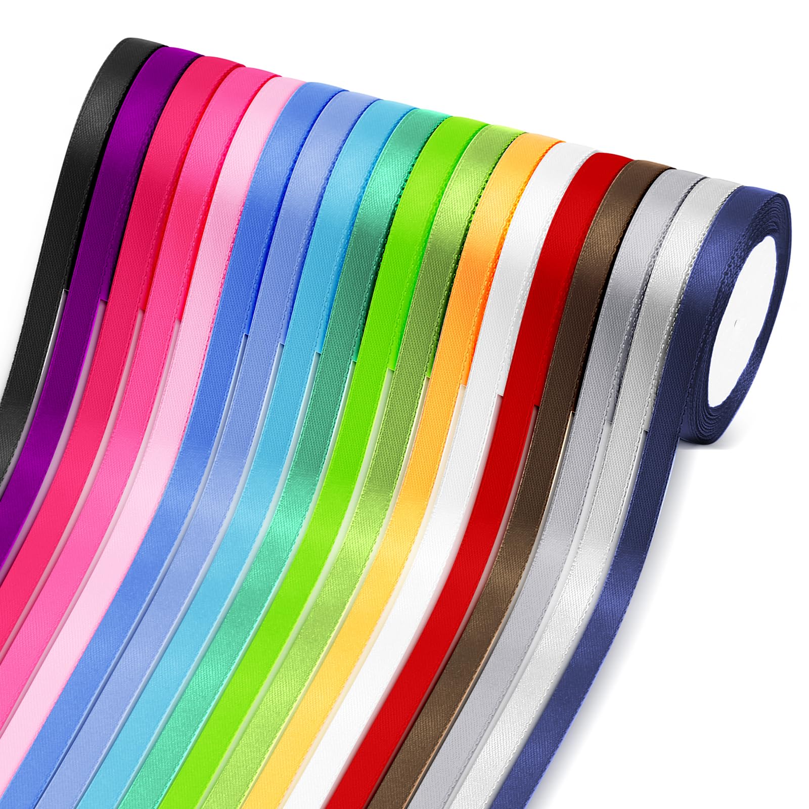 Set 12 Nastri Di Raso Colorati - 6mm X 22m Cadauno, Per Pacchi Regalo, Lavoretti E Feste