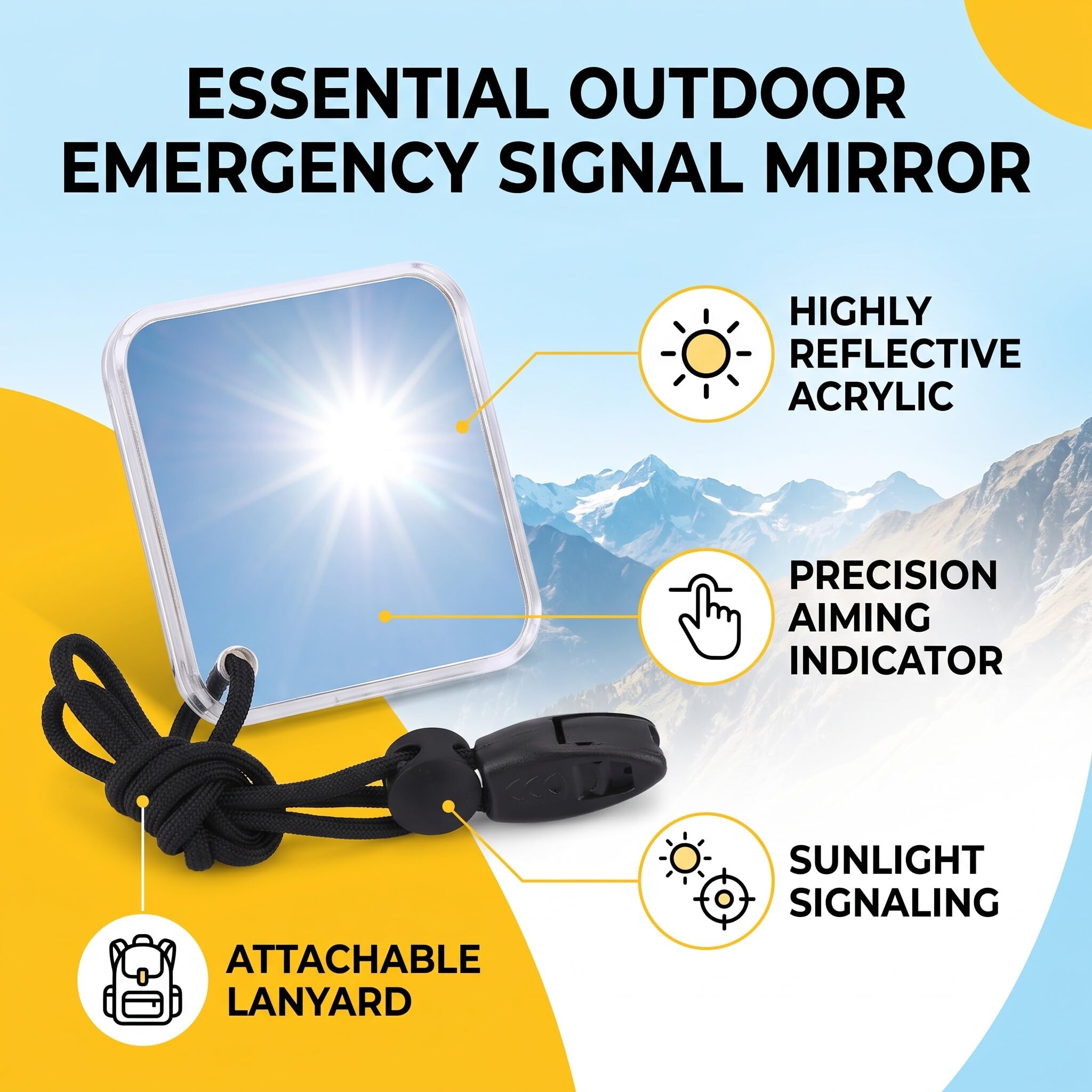 Yosoo Health Gear Espejo de Supervivencia, Espejo de Señal, Espejo de Emergencia, Herramienta de Espejo de Señal Reflectante de Rescate de Emergencia de Supervivencia Multifuncional Al Aire