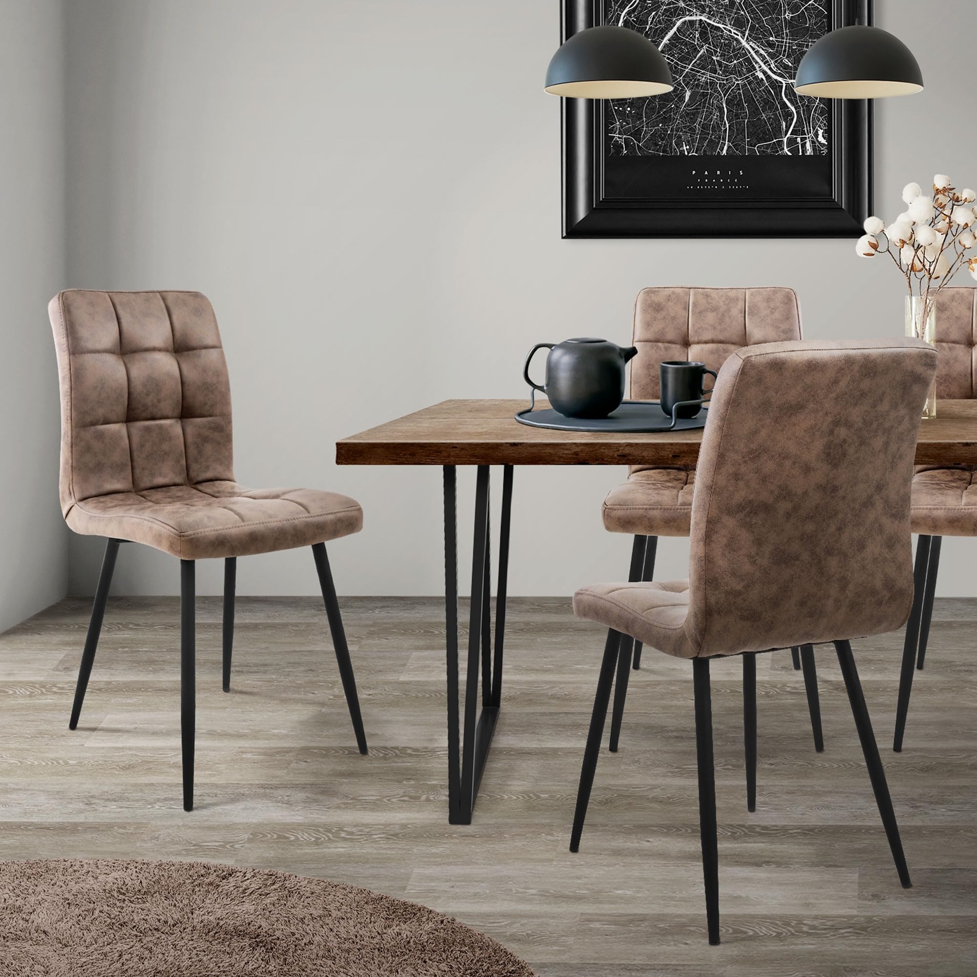 ML-Design Zestaw 4 krzesel w kolorze brazowym z tapicerowanym siedziskiem z ekoskóry Krzesla do jadalni i salonu z metalowymi nogami i ergonomicznych ksztaltem idealne do stolu