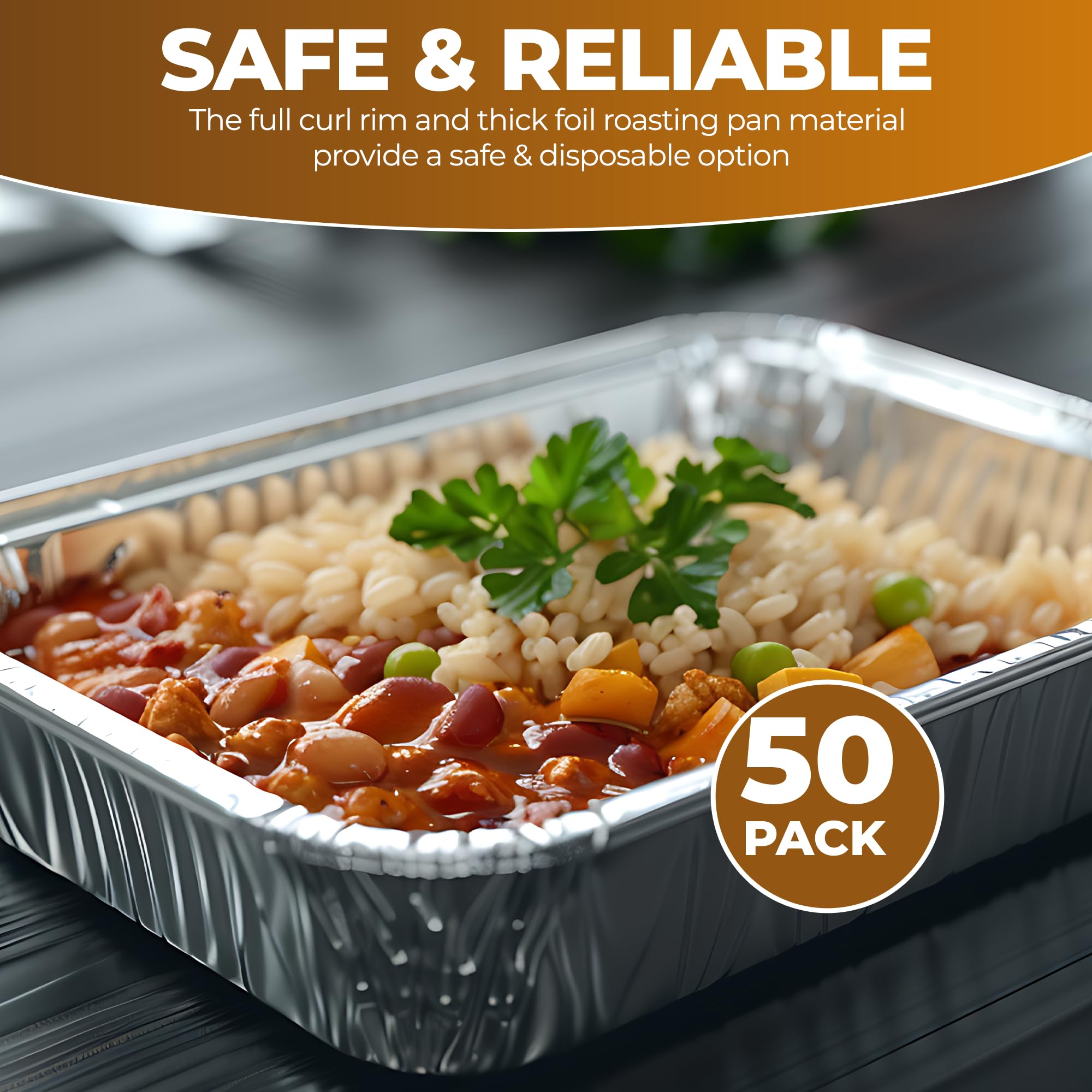 Sartenes de aluminio con tapas [8.5 x 6 pulgadas – 50 juegos] Contenedores de alimentos desechables con tapas, recipientes de preparación de comidas para congelador, sartenes de aluminio con cubiertas