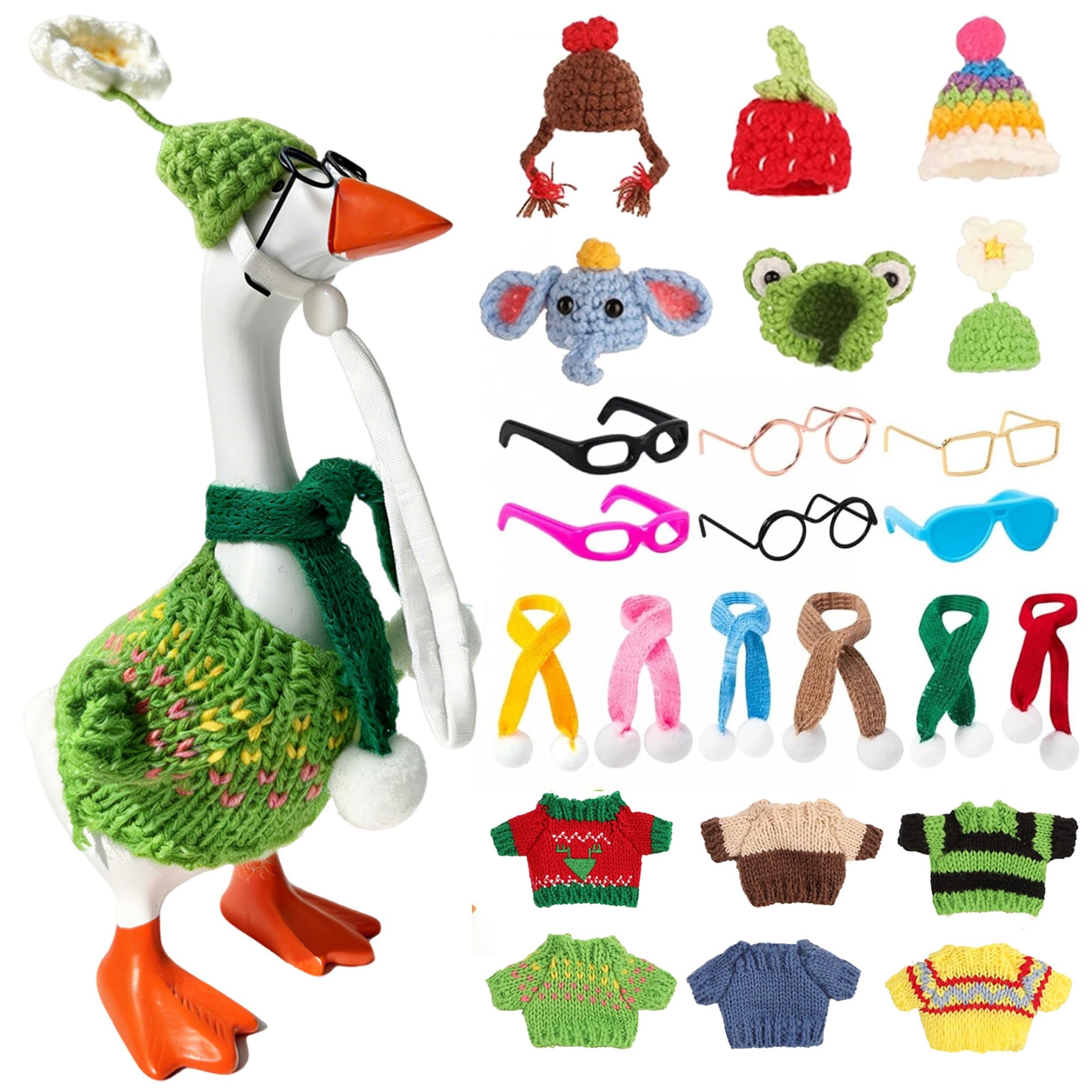 Monetais Desk Gooses Outfits, 24PCS Desk Gooses Outfits 7 Inches, Cute Clothes & Accessories Set (Hats, Sweaters, Scarves, Glasses)