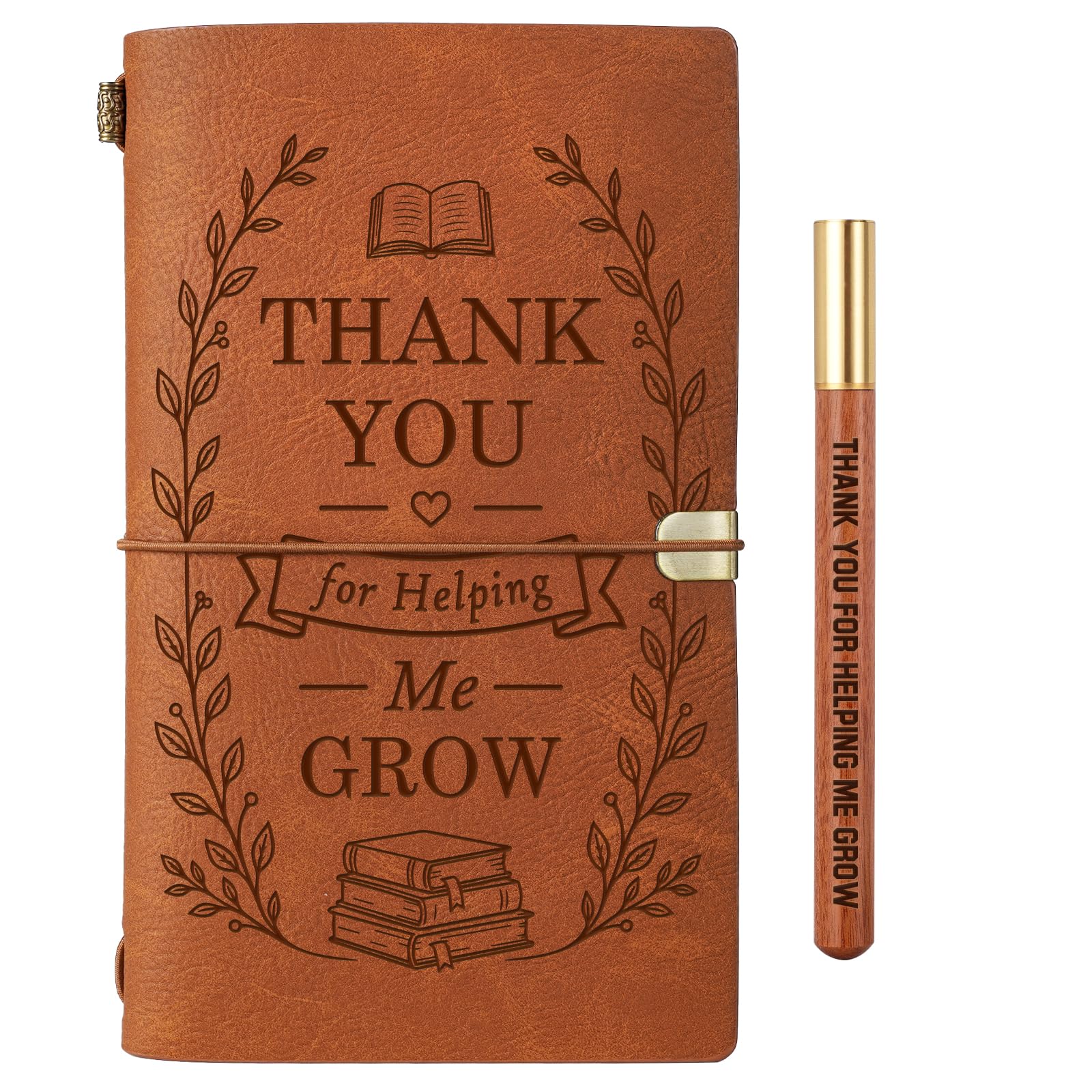 Thank You Teacher Gifts, Teacher Leaving Gift - Inspirational Leather Notebook, Teachers Appreciation Gift, Thank You For Helping Me Grow Presents for Graduation, Retirement, Birthday, Thanksgiving
