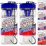 2 Fly Traps Outdoor Fly Trap for Patio with 4 Non-Toxic Dissolvable Bait Refills. Reusable Hanging Bug Catcher Killer for All Filth Flies for Outside Bug Control Yard Ranch. Hanging Chains Included