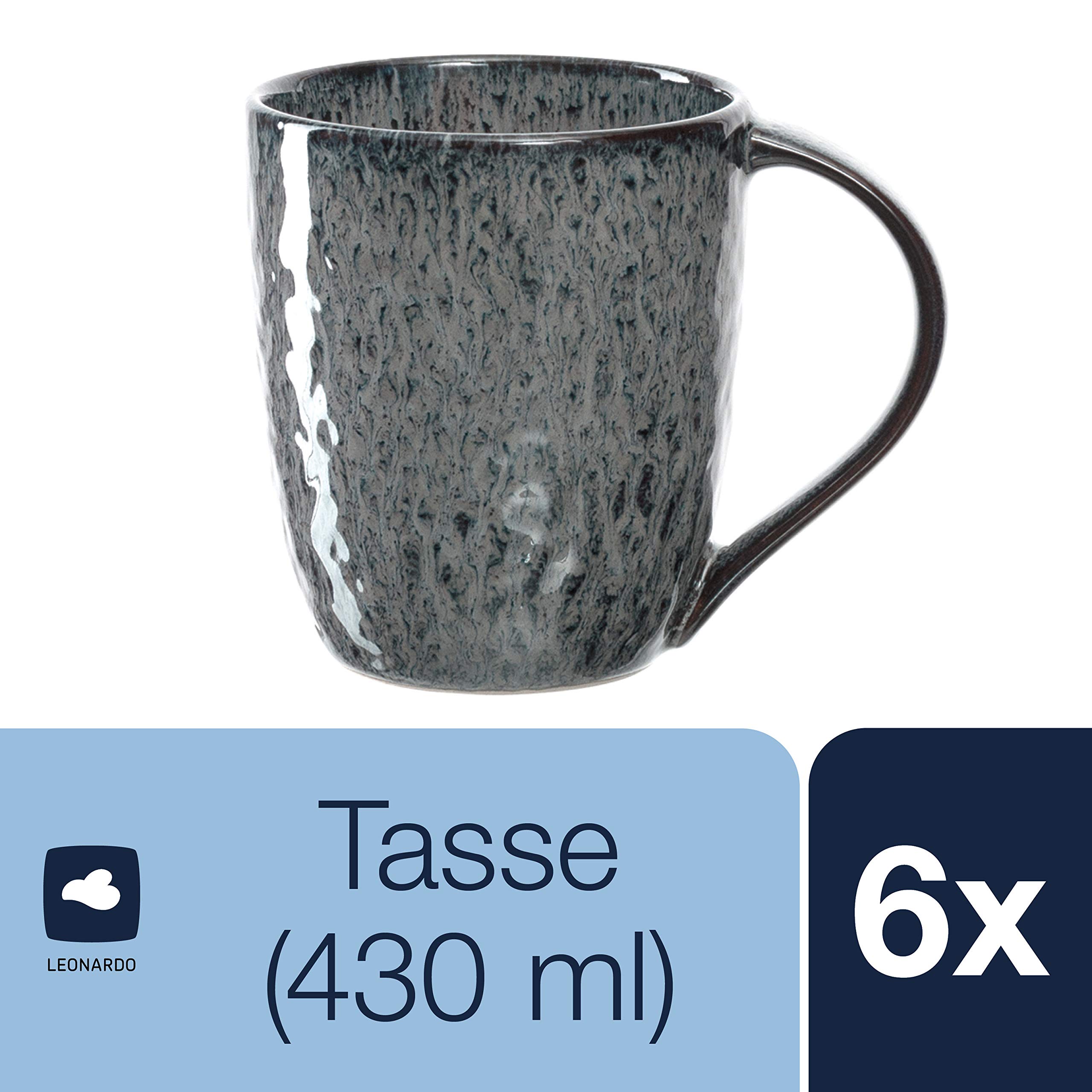 Leonardo Matera Keramik-Tassen 6er Set, spülmaschinengeeignete Kaffee-Tassen, 6 mikrowellenfeste Tee-Tassen, Becher mit Glasur, grau, 430 ml, 018563