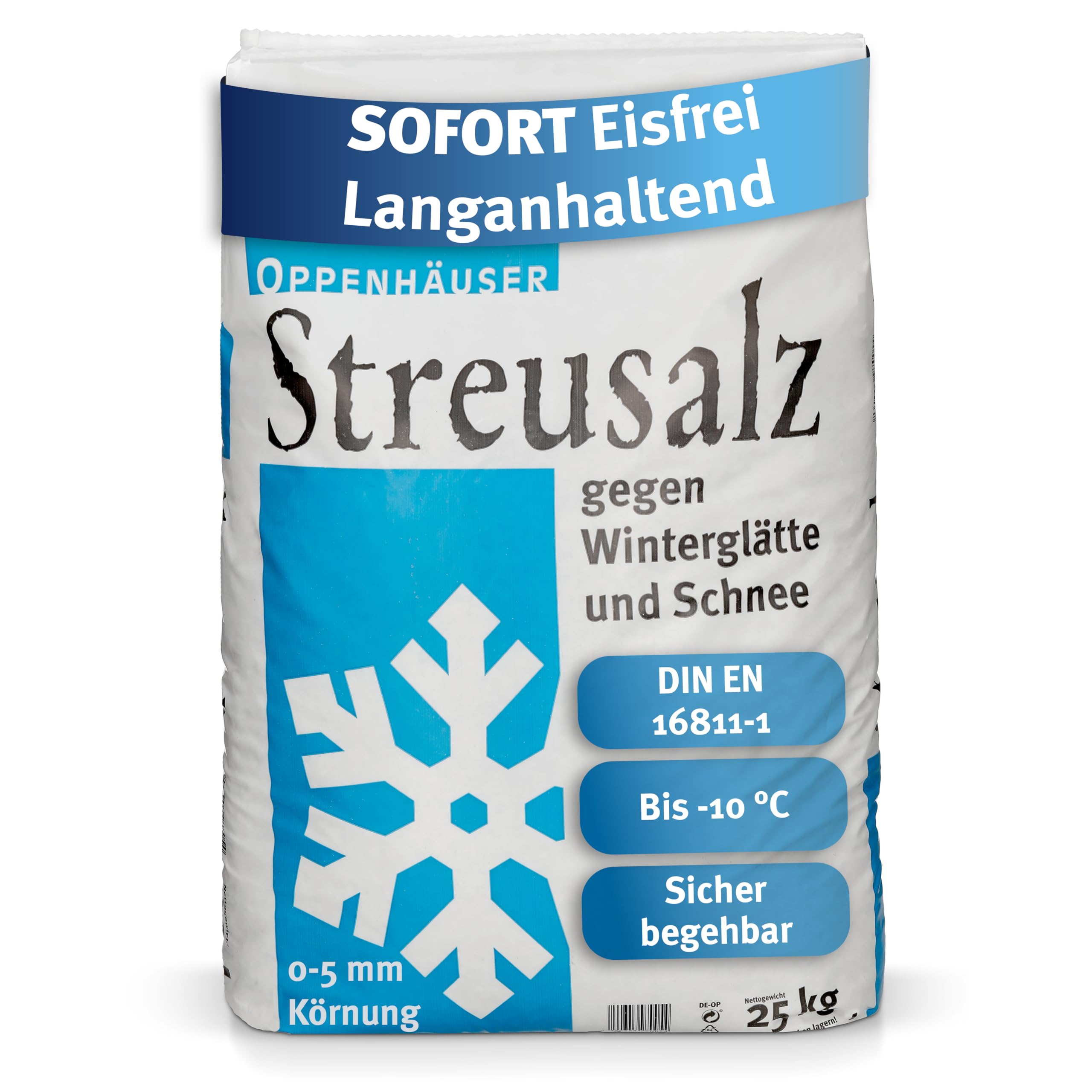 OPPENHÄUSER Auftausalz 25 kg Sack – Auftausalz mit feinkörnigen Anteilen