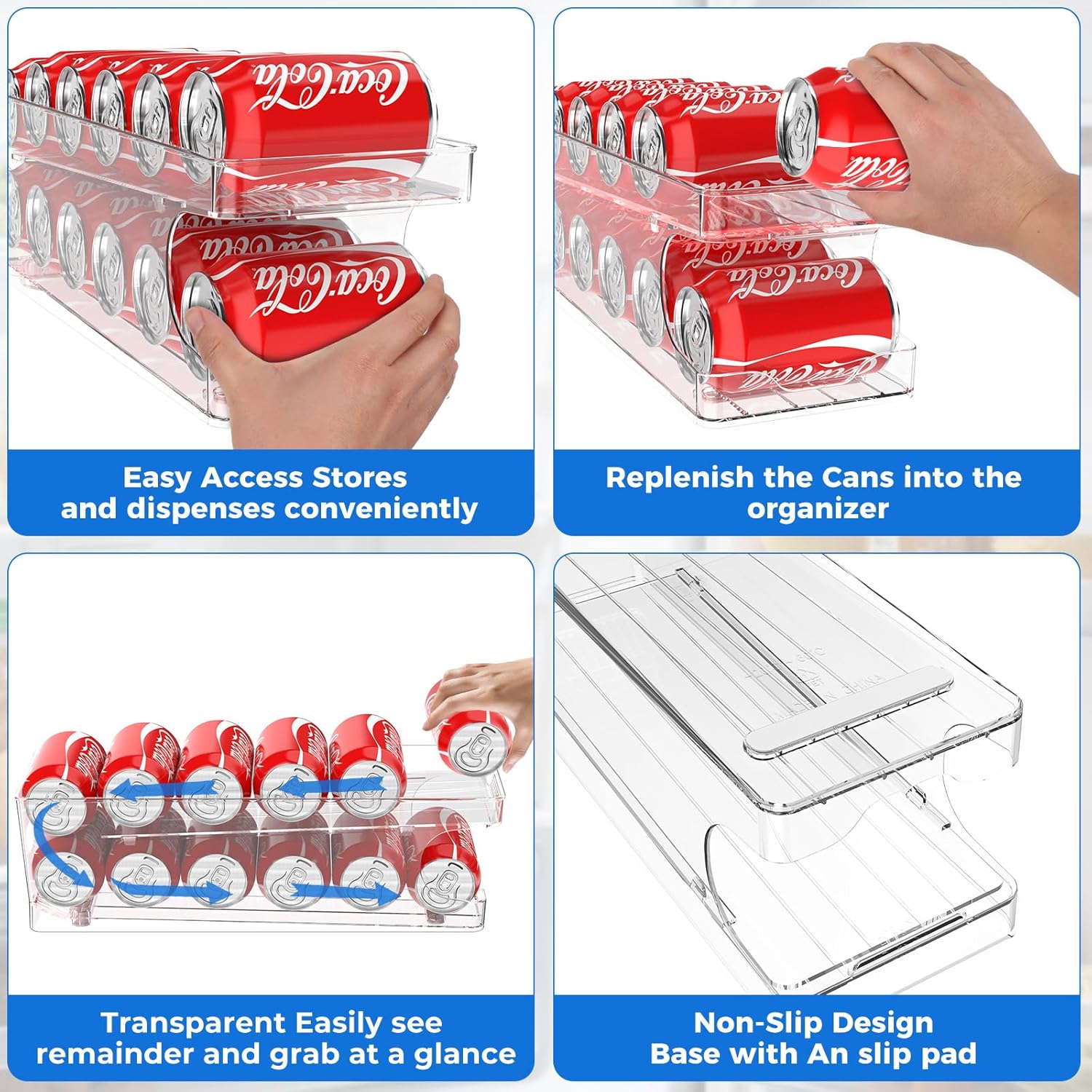 2 Pack Rolling Soda Can Dispenser for Refrigerator Soda Can Organizer for Beer Soda Refrigerator Pop Can Organizer for Fridge 12 Standard Size 11.15oz, 12oz, 330ML, 355ML Cans Holder Storage