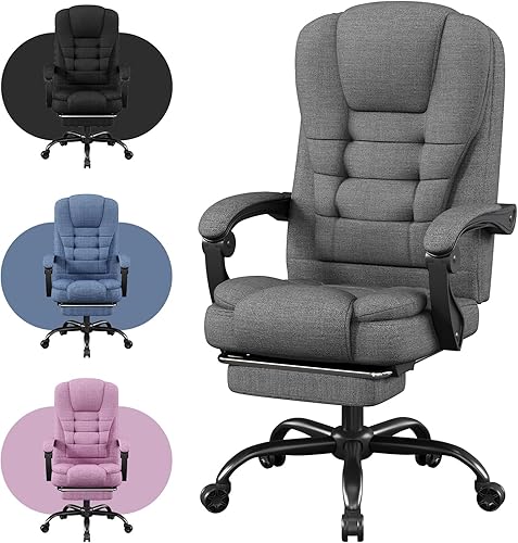 Silla de oficina, silla ergonómica de tela para adultos, cómoda silla reclinable para computadora con reposapiés, silla de escritorio giratoria
