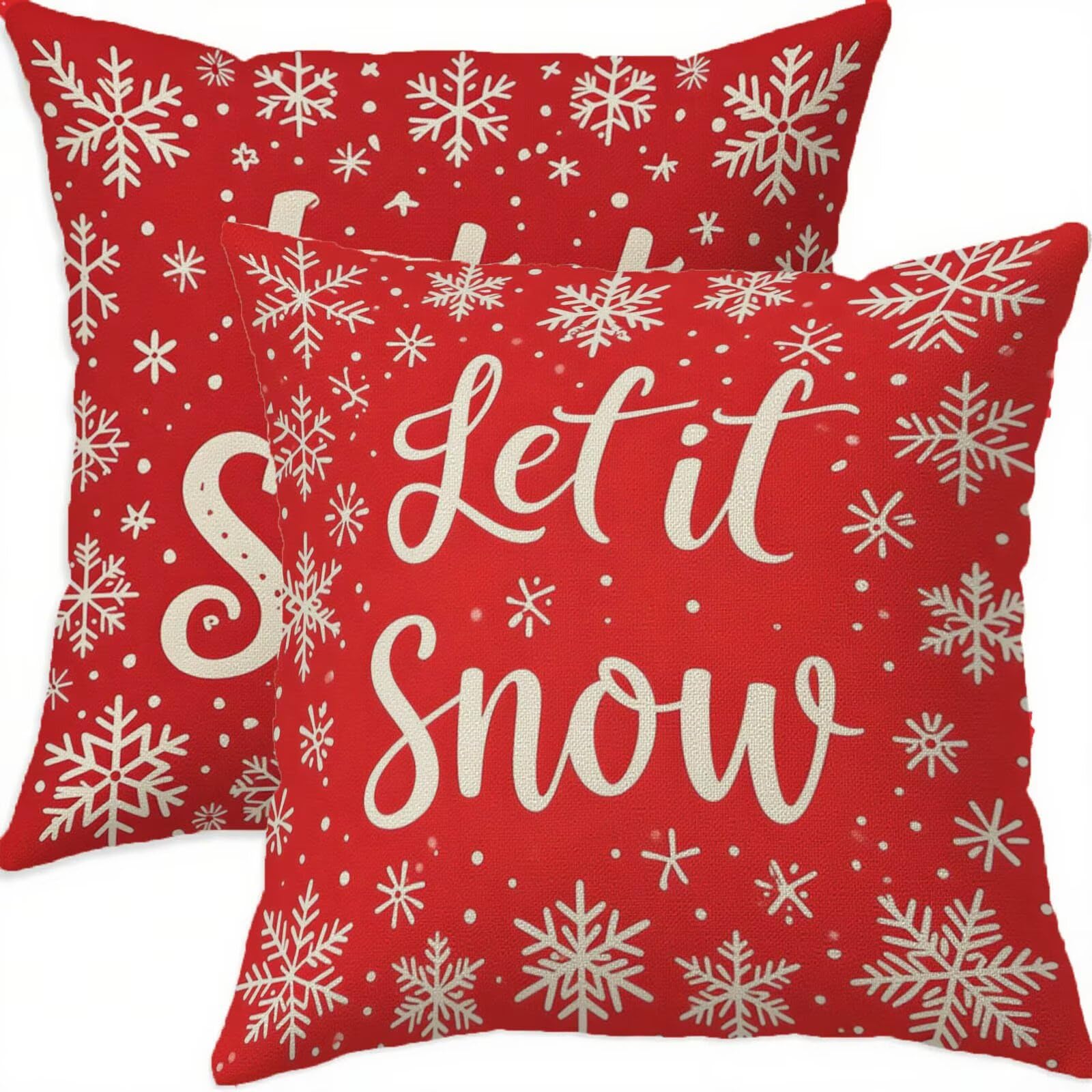 Housse coussin Noël 70x70cm lin taies d'oreillers lot de 2 rouge H290
