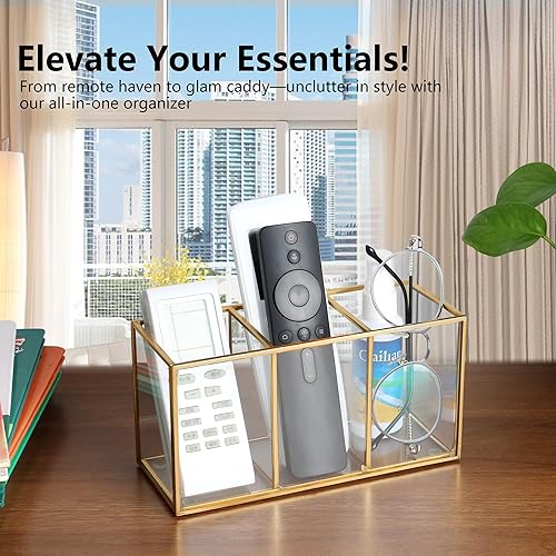 Miniatura 6 de Portalápices para escritorio, soporte para bolígrafo de vidrio templado, 3 y 4 compartimentos, organizador de almacenamiento de escritorio para