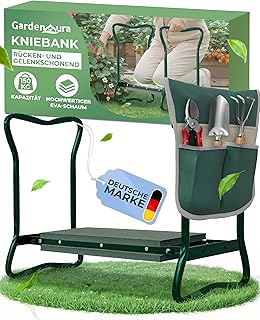Kniebank für Gartenarbeit - Gartenhocker mit Werkzeugtasche - Garten Kniebank Rücken- und Gelenkschonend bis 150kg belastbar - Gartenhocker klappbar für idealen Knie Komfort (Grün)