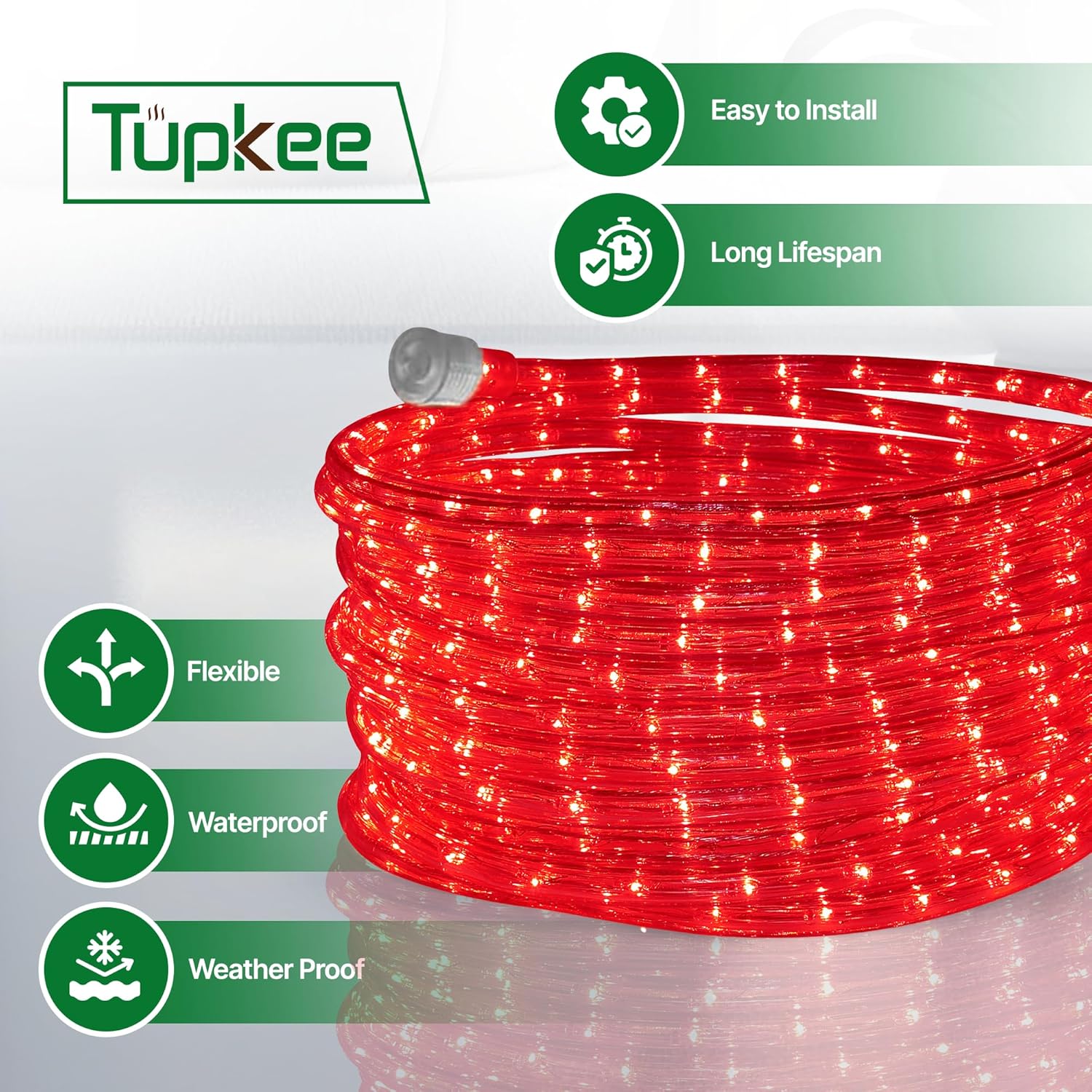 24-Foot Red LED PVC Rope Light for Indoor/Outdoor Use