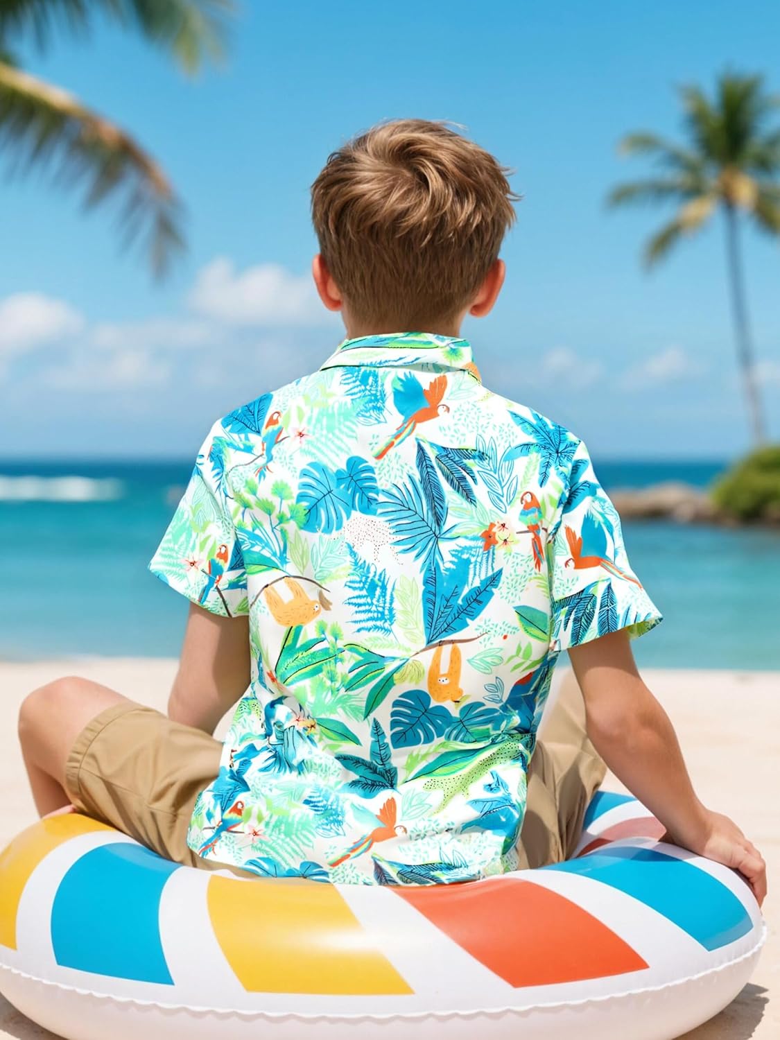 Boys Hawaiian Shirt Short Sleeve Boys Button Down Shirt Beach Casual Summer Print Top T-Shirt for Kids 5-14 Years - Image 6