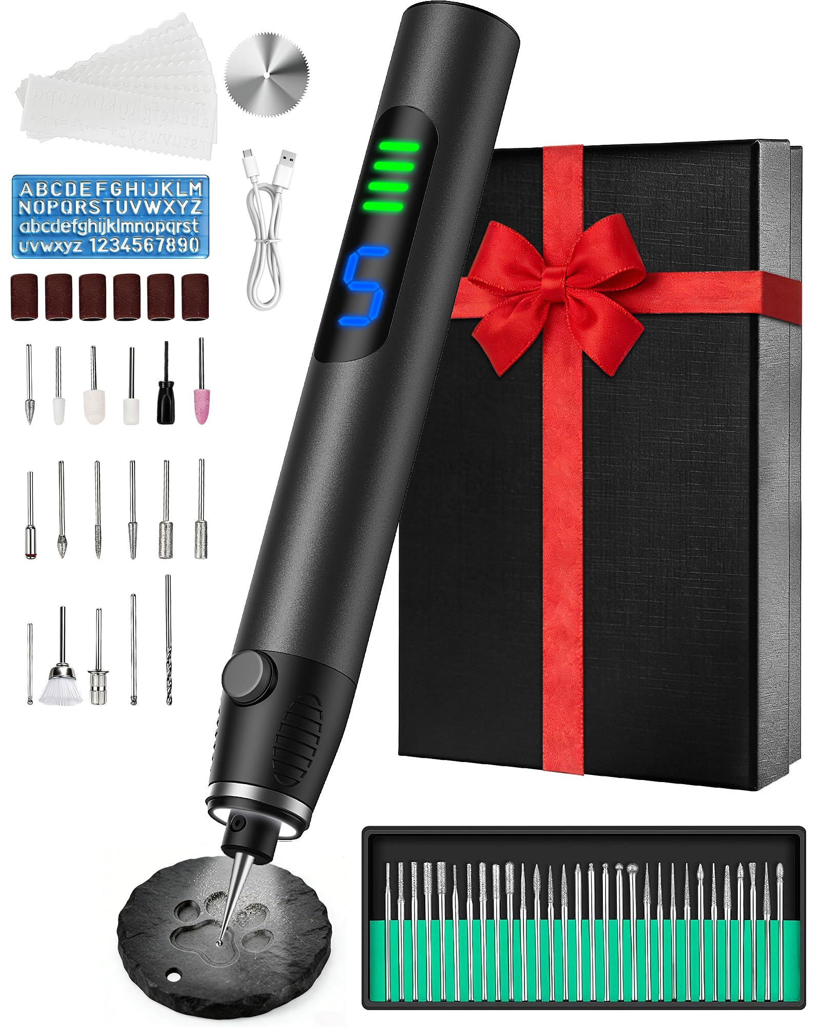 Electric Engraving Pen, Cordless Rechargeable Engraver with 5 Adjustable Speeds & 63PCS Engraving Bits, Handheld Etching Tool for Metal, Wood, Glass, DIY Craft & Personalized Gifts grey