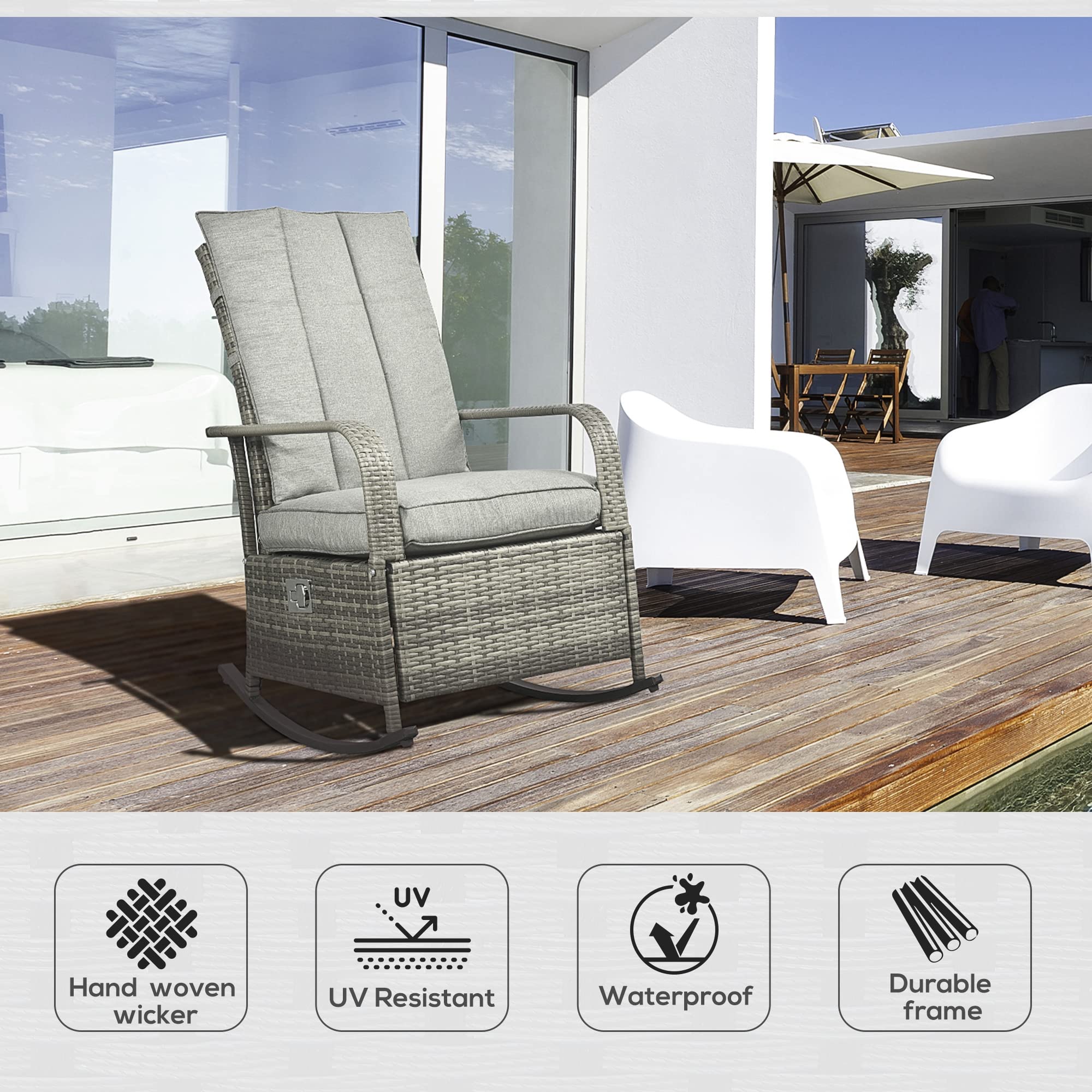 outsunny reclining pe rattan wicker patio lounge chair