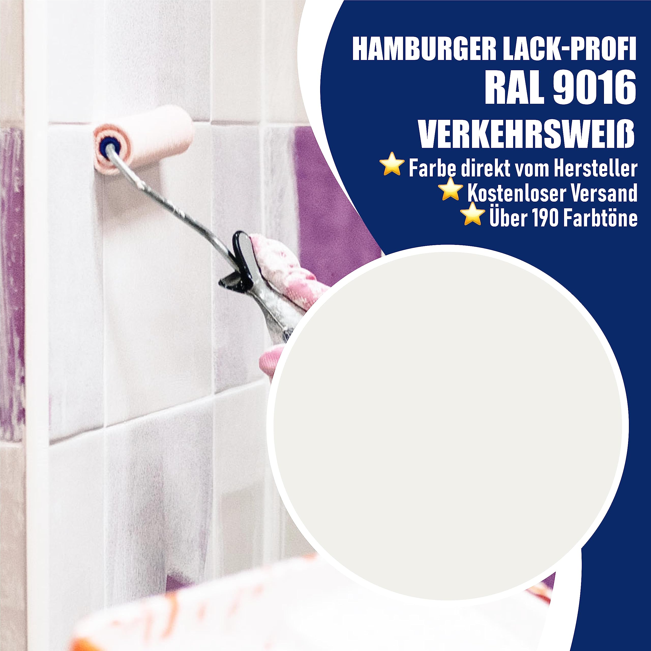 Hamburger Lack-Profi Fliesenlack GLÄNZEND Verkehrsweiß RAL 9016 Weiß Fliesenfarbe (2,5 L)