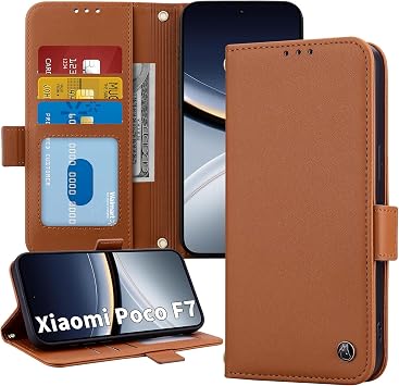 Mobile Phone Case for Xiaomi Poco F7 6.83 Inch Case - PU Leather Flip Wallet Case Cover Protective Case with Stand Function RFID Protection & 3 Card Slots - Brown