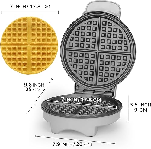 Miniatura 7 de Máquina para hacer gofres clásica de 7 pulgadas, plancha redonda para gofres, eléctrica con platos de cocción antiadherentes, color plateado